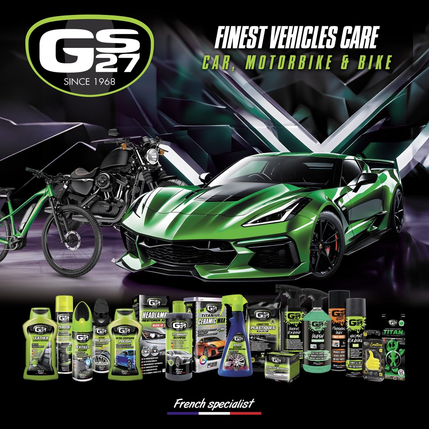 GS27 - Lustreur Carrosserie Titanium Céramique Noir Intense - Produit d’Entretien Automobile - Brillance instantanée - sans rinçage - 500 ML