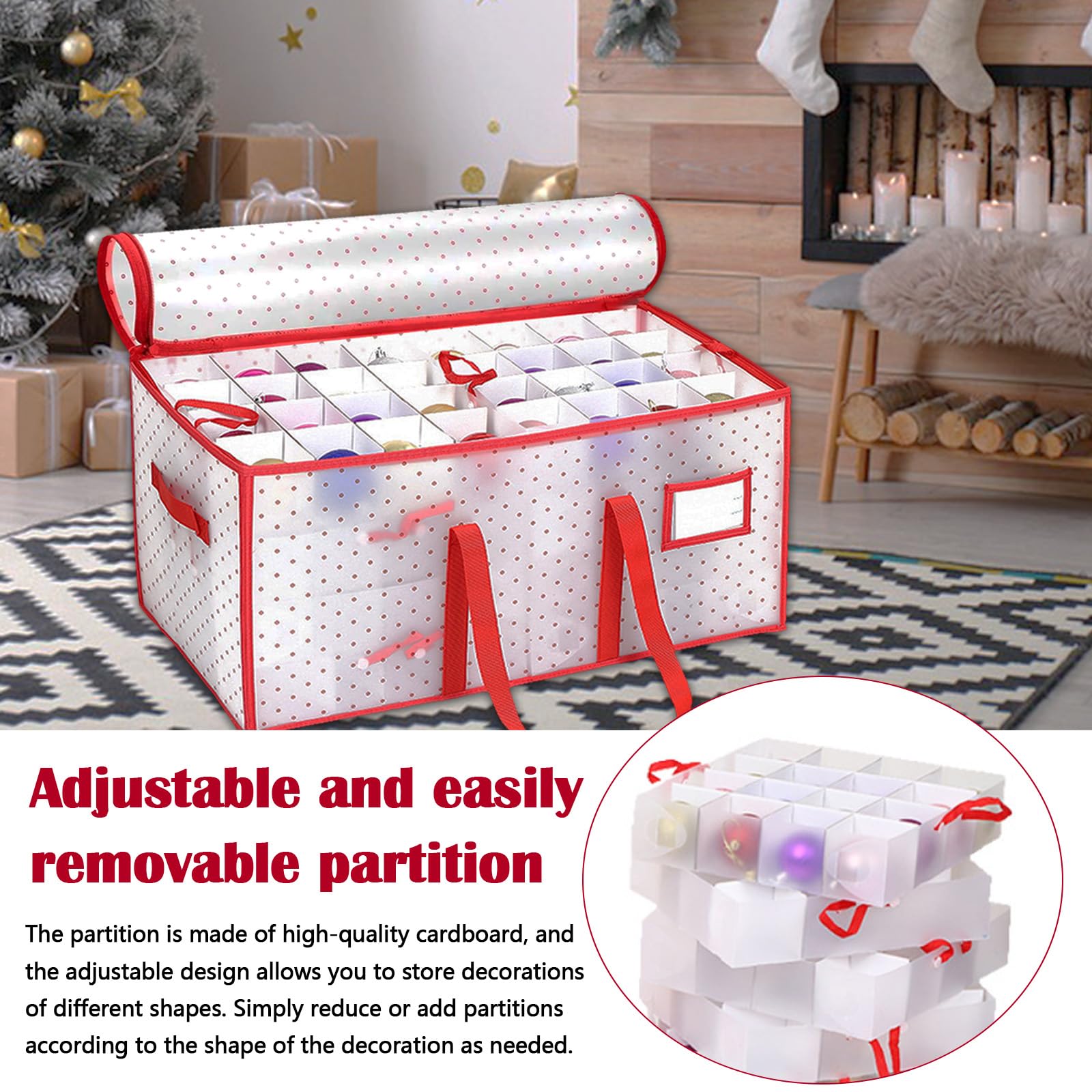 Porta Palline di Natale, Contenitore Scatola Portaoggetti con Divisori Regolabili Capacità 128 Decorazioni Ideale per Palline e Addobbi Natalizi