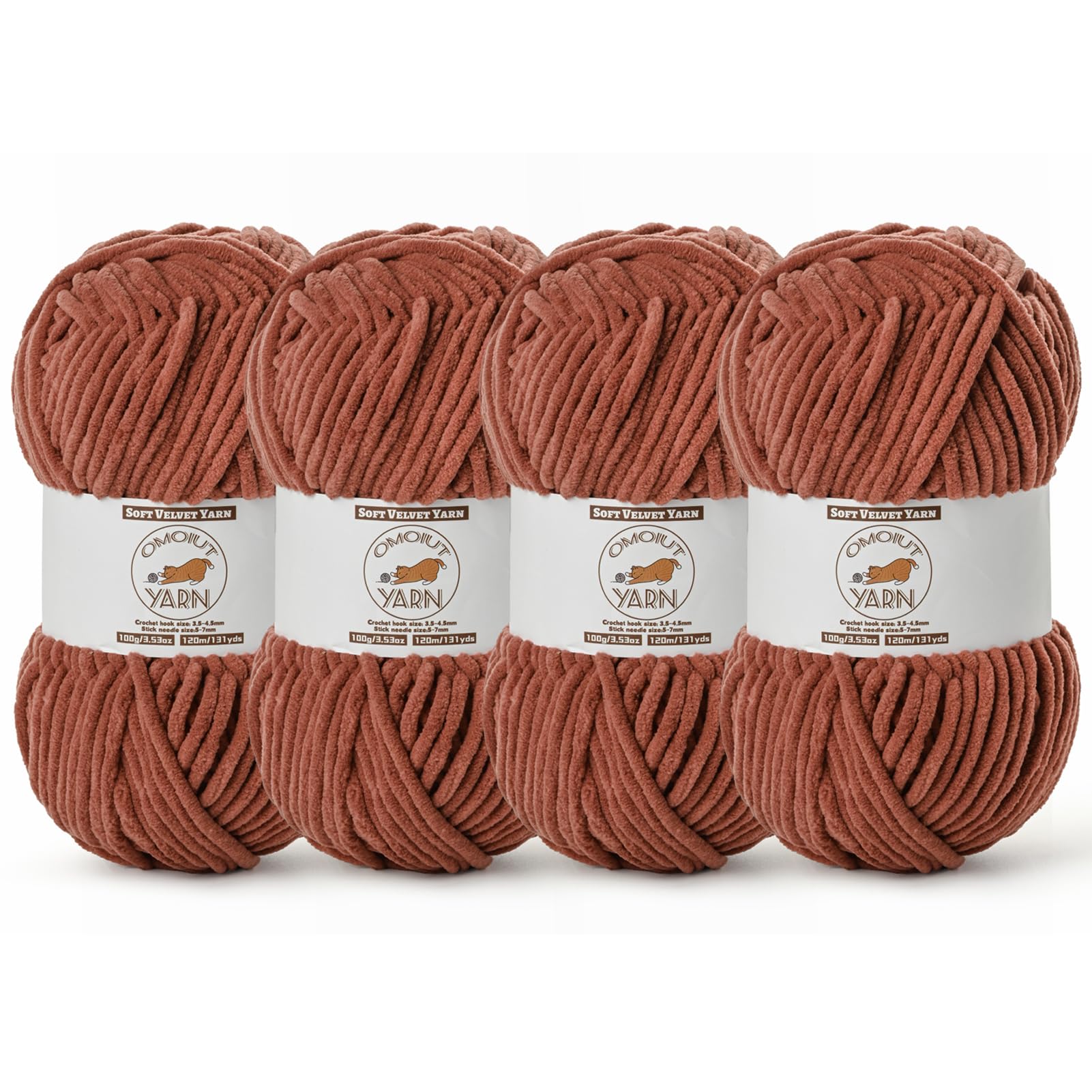 4 Pack Rust Fluffy Velvet Yarn for Crocheting, Chunky Chenille Baby Blanket Yarn for Crochet, Soft Fuzzy Puzzle Yarn for Knitting, (100g/3.53oz Each) Bulky Thick Amigurumi Crochet Yarns