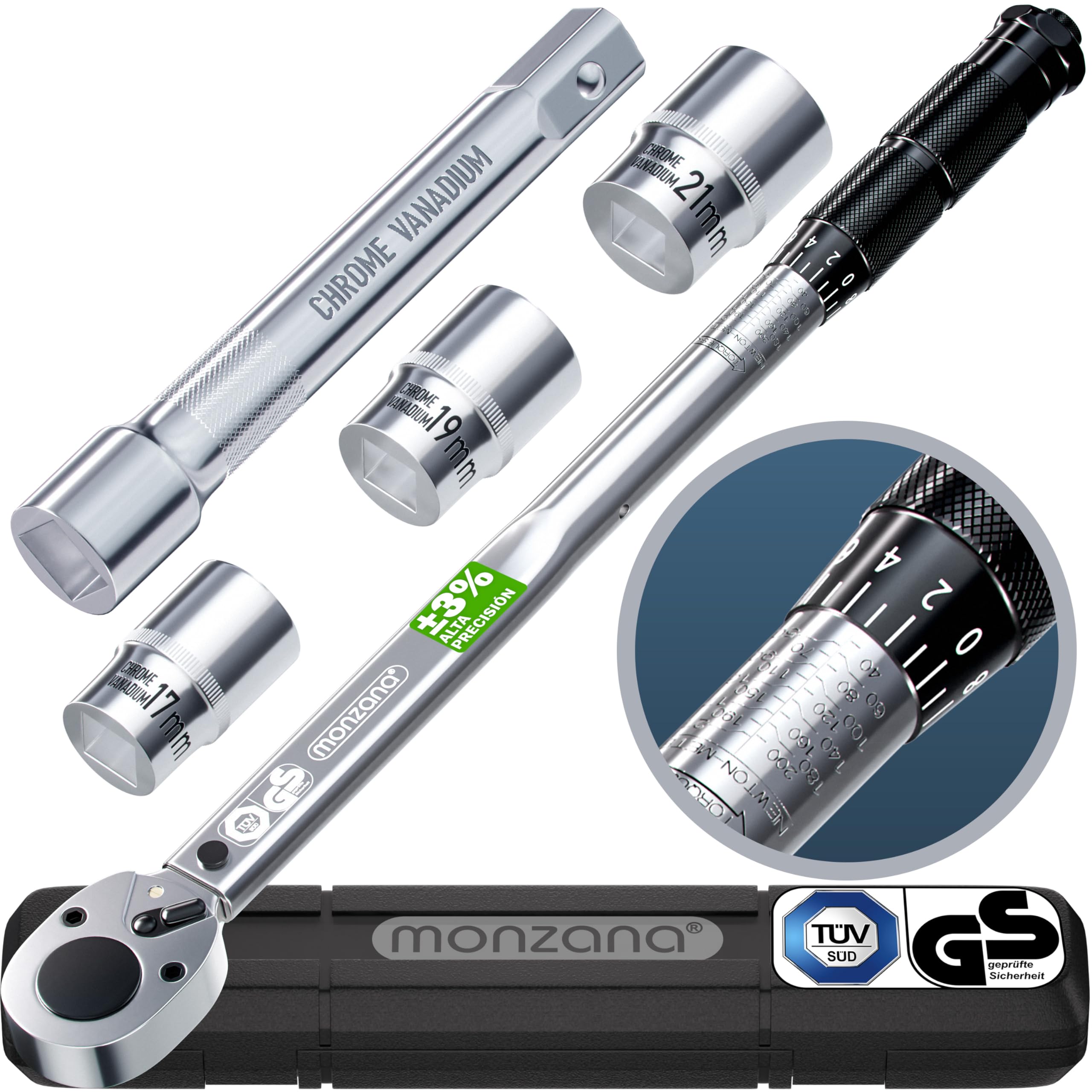Monzana Llave Dinamométrica 1/2 Certificado TÜV Süd GS 40-210Nm