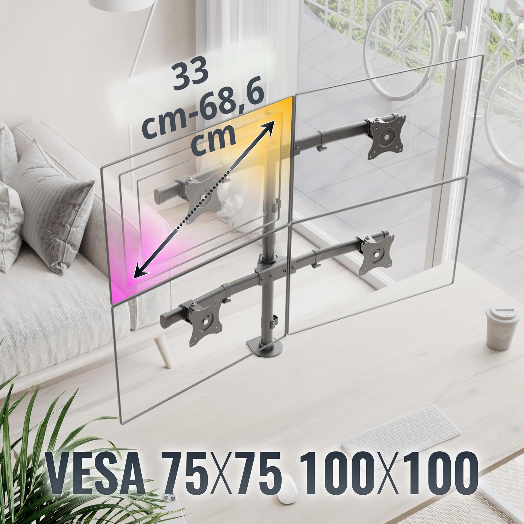 RICOO Soporte Monitor Mesa Base articulado Giratorio Inclinable Pantalla PC 13-26" (33-66cm) TS8411 Stand para monitores VESA 75x75 100x100