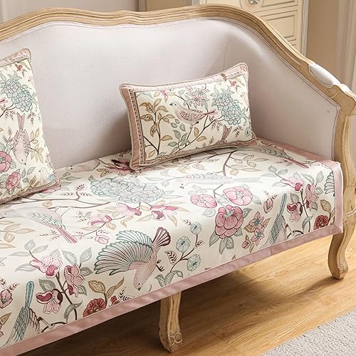 Miniatura 7 de patdrea Fundas de sofá biplaza vintage de terciopelo, fundas seccionales de terciopelo beige francés floral, fundas de lujo antideslizantes para