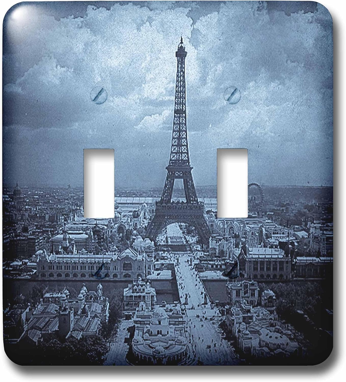 3dRose lsp_77455_2 The Paris Exposition 1900 Eiffel Tower Cyan Tone - Double Toggle Switch