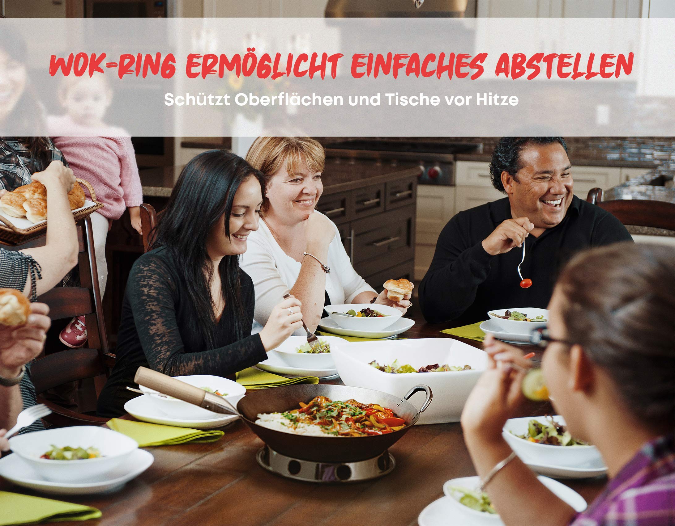 Flavemotion Wokring Ringhalterung für Woks und Wokpfannen Edelstahl Ø25cm, Wok Ring für Gasherd, Wok Ständer zum Servieren am Tisch, Wok Zubehör