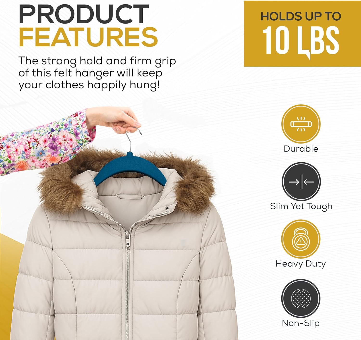 Premium Velvet Hangers 50 Pack Ultra Thin Non Slip Adult Felt Space Saving Slim Suit Hanger for Closet Heavy Duty Coat Pants Jackets Dress Hangers 360° Swivel Hook Hold Upto 10 lbs Blue - Image 3