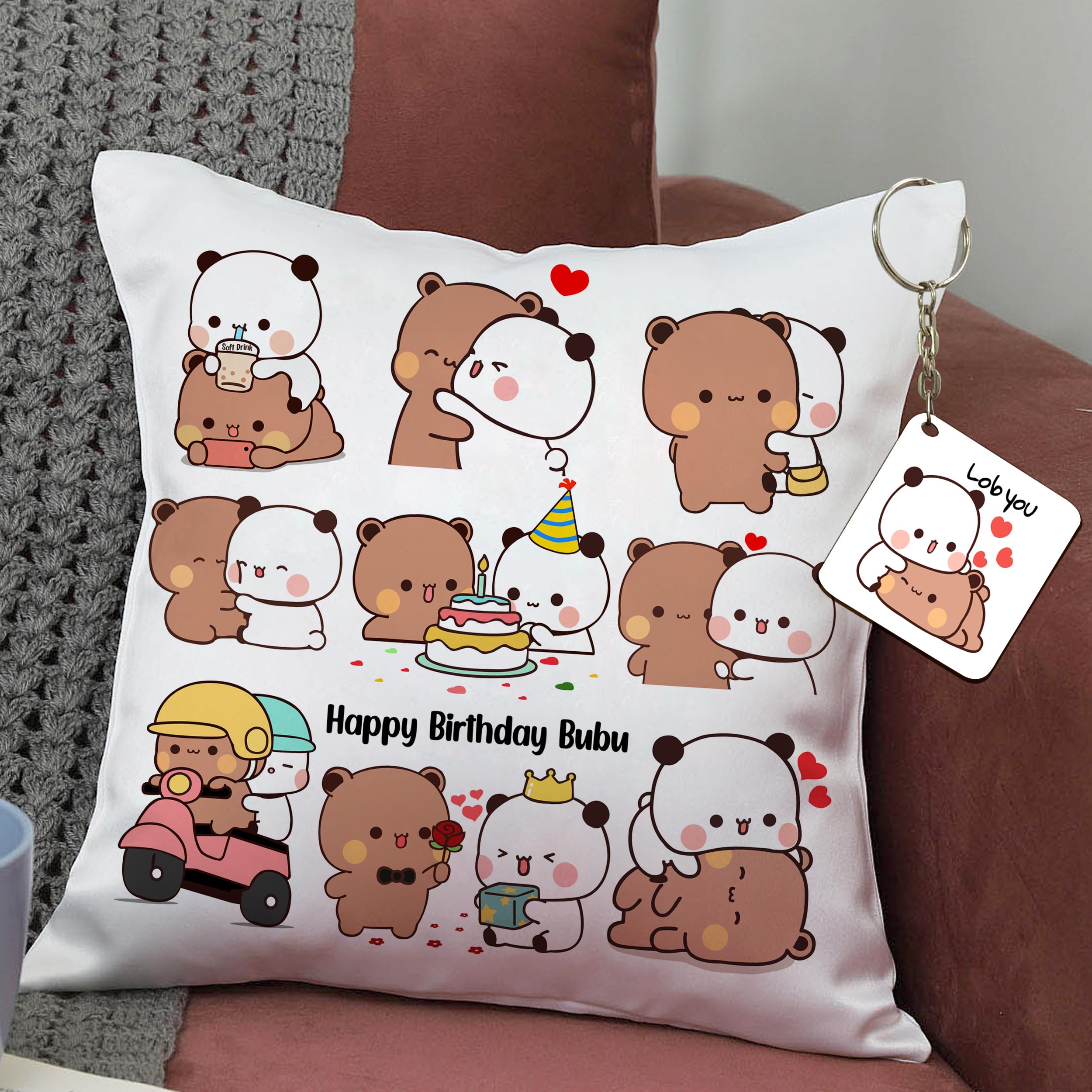 Bubu Dudu Cushion Love Gift for Birthday | Gift for Wife Cushion Cover with Filler AT-29-image-18