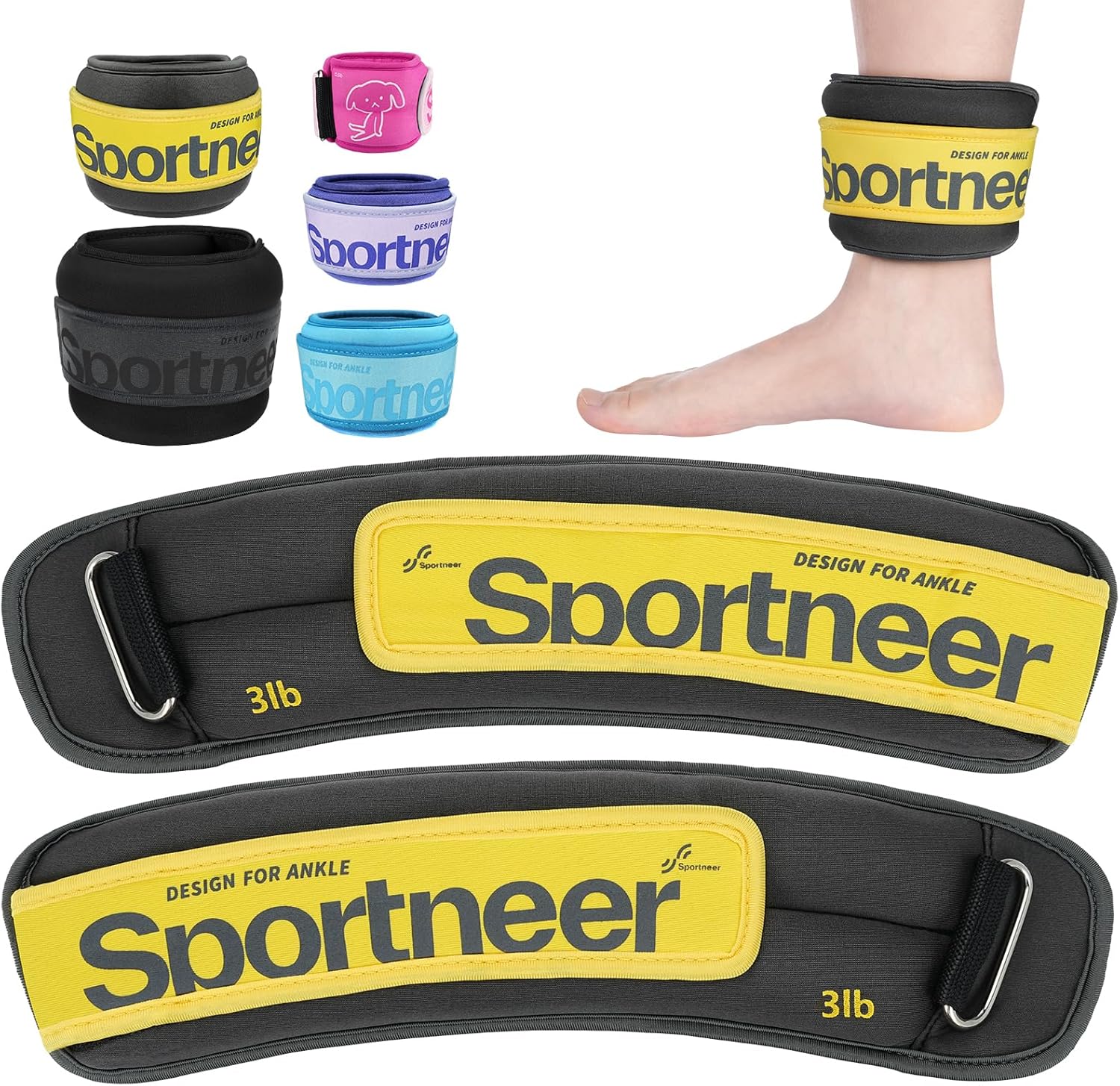 Sportneer Ankle Weights 0.5/1/2/3/5 LBS 1 Pair Wrist Leg Arm Weights for Women Men Kids Child with Adjustable Straps, Strength Weighted for Jogging Running Walking Fitness Gym Workout