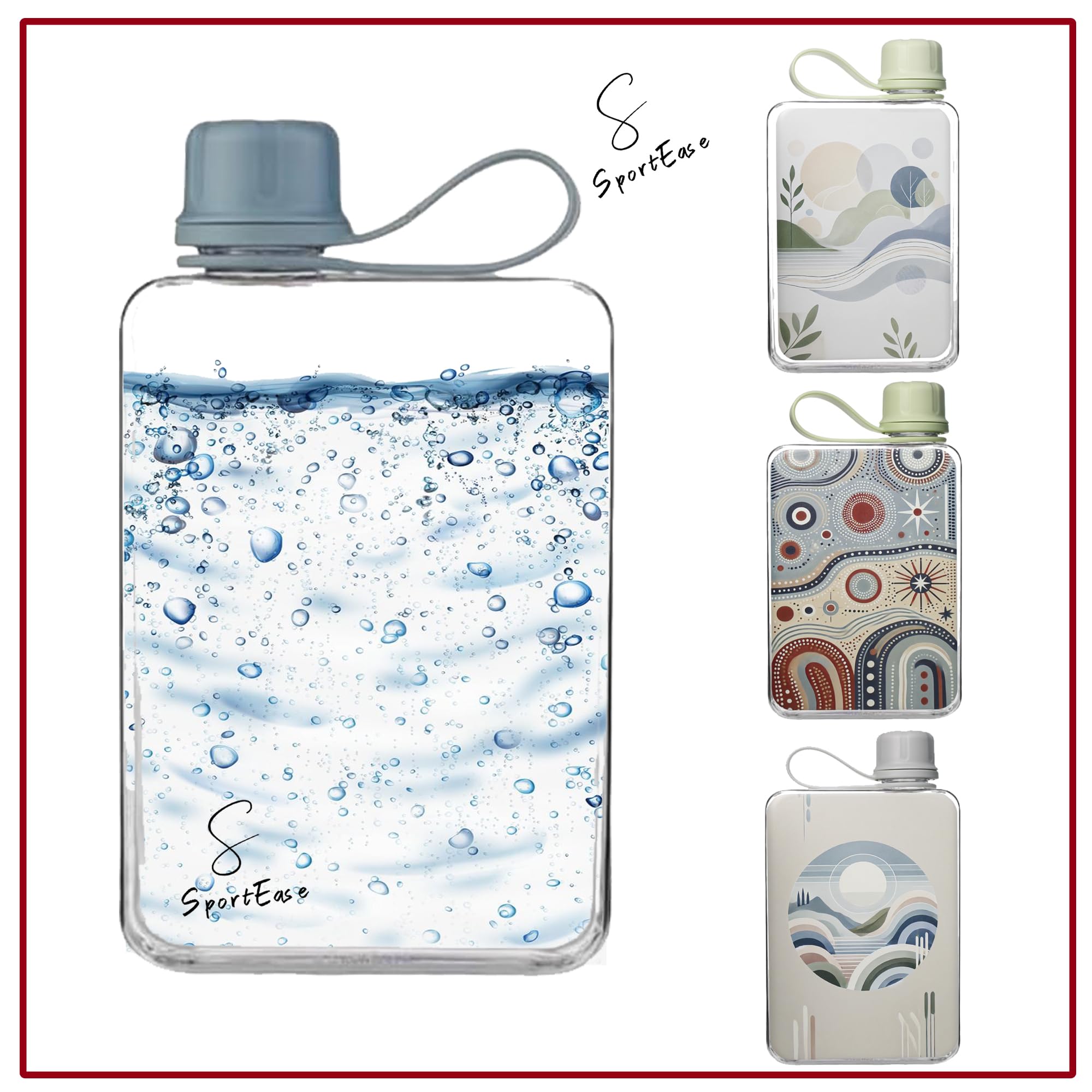 S SportEase 500ml Clear Flat Water Bottle With Cleaning Brush – Sleek & Minimalist, BPA-Free Leak-Proof Bottle for Gym, Travel, and Daily Use, Slim Portable Reusable Bottle for All Ages (Transparent)