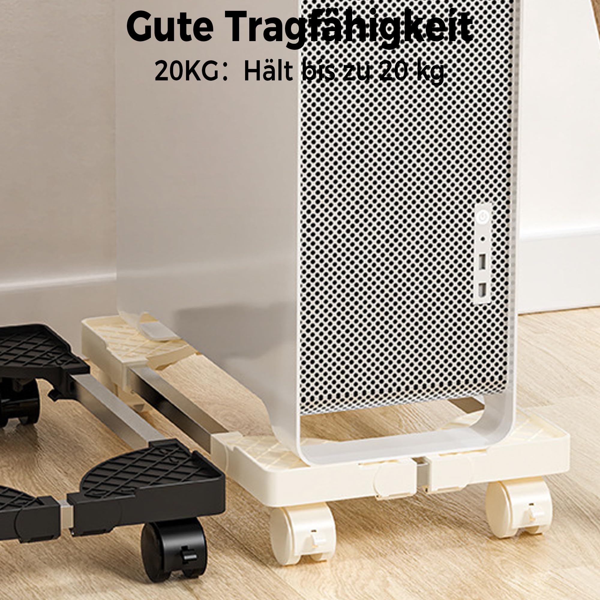 Supporto PC Tower con Ruote Base Regolabile: Telaio in Metallo Robusto per Raffreddamento e Mobilità CPU – Per Lavoro da Casa (Bianco)