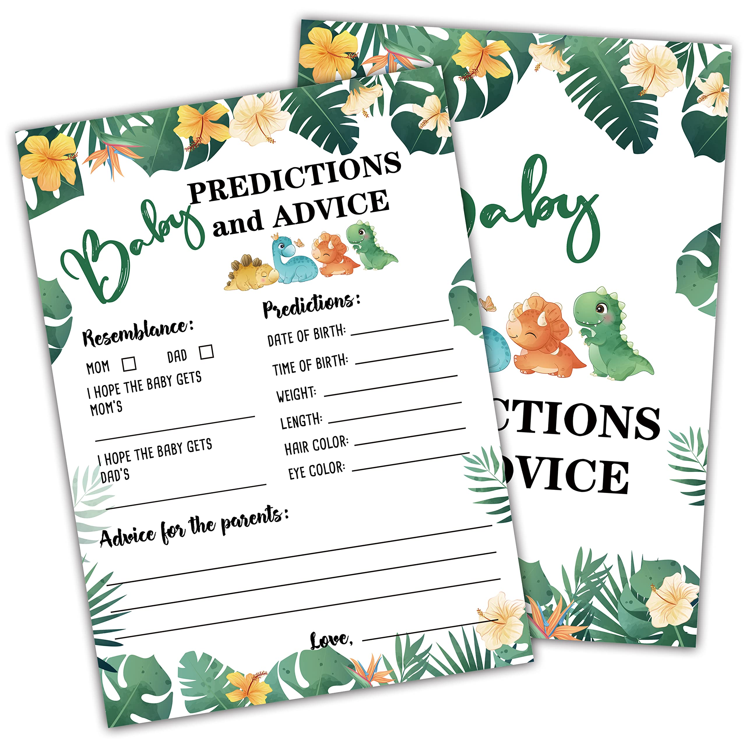 DETIHO 30 Dinosaur Baby Shower Game Card - Baby Predictions and Advice Cards (5" x 7") - Babys Gender Reveal Party Game - a06