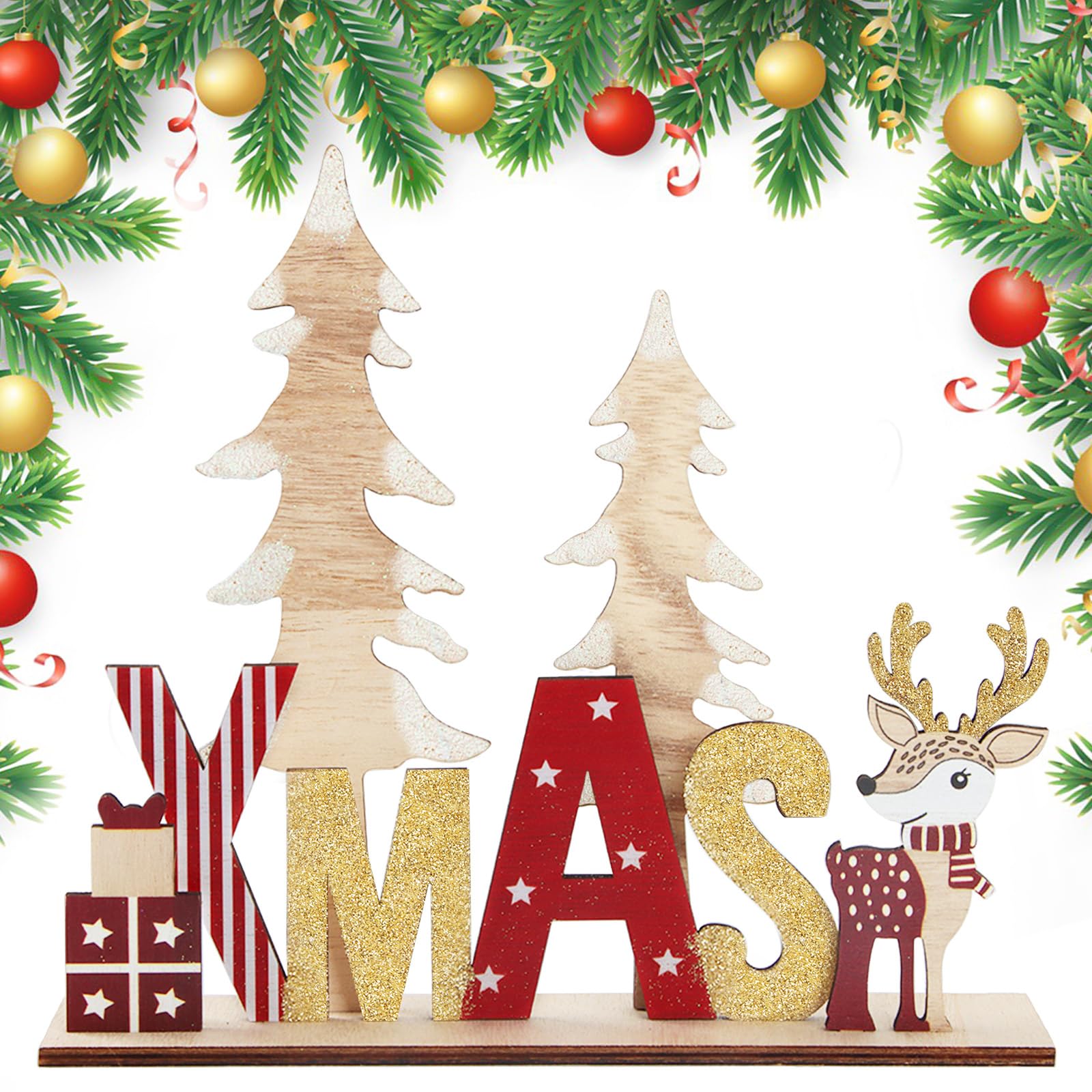 Waldspring Adorno Navideño con Letras De Madera, Adornos De Navidad para La Casa, Adornos Navidad Casa, Navidad Decoración Casa (Deer)