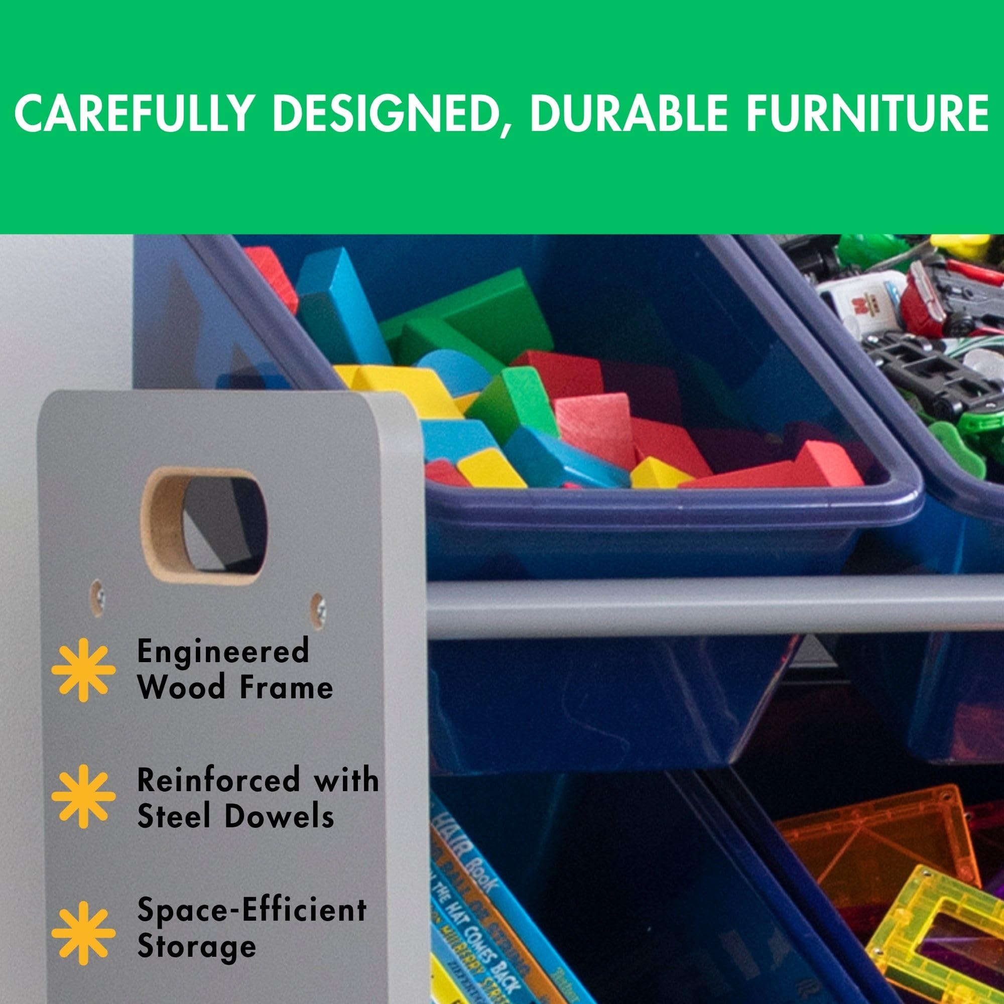 Humble Crew Supersized Toy Storage Organizer with 16 Removable Bins, Grey/Navy – Large Toy Storage for Toddlers Ideal for Kids' Rooms, Playrooms, and Nurseries - Modern Toy Bins for Kids