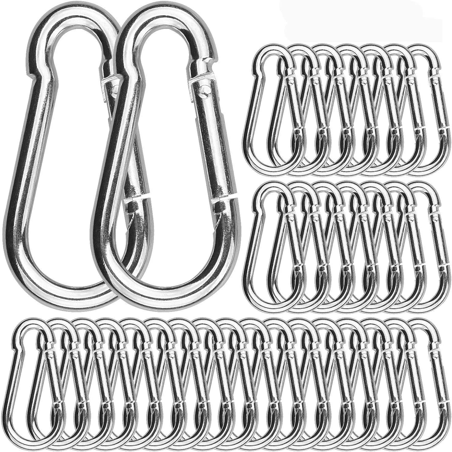 - 100 Pack 2 Inch Spring Snap Hook M5 Carabiner Clip Galvanized Steel 2In Small Silver Quick Link Clip Keychain for Camping, Hiking, Outdoor and Gym, M5 Bulk Heavy Duty Carabiner Clips