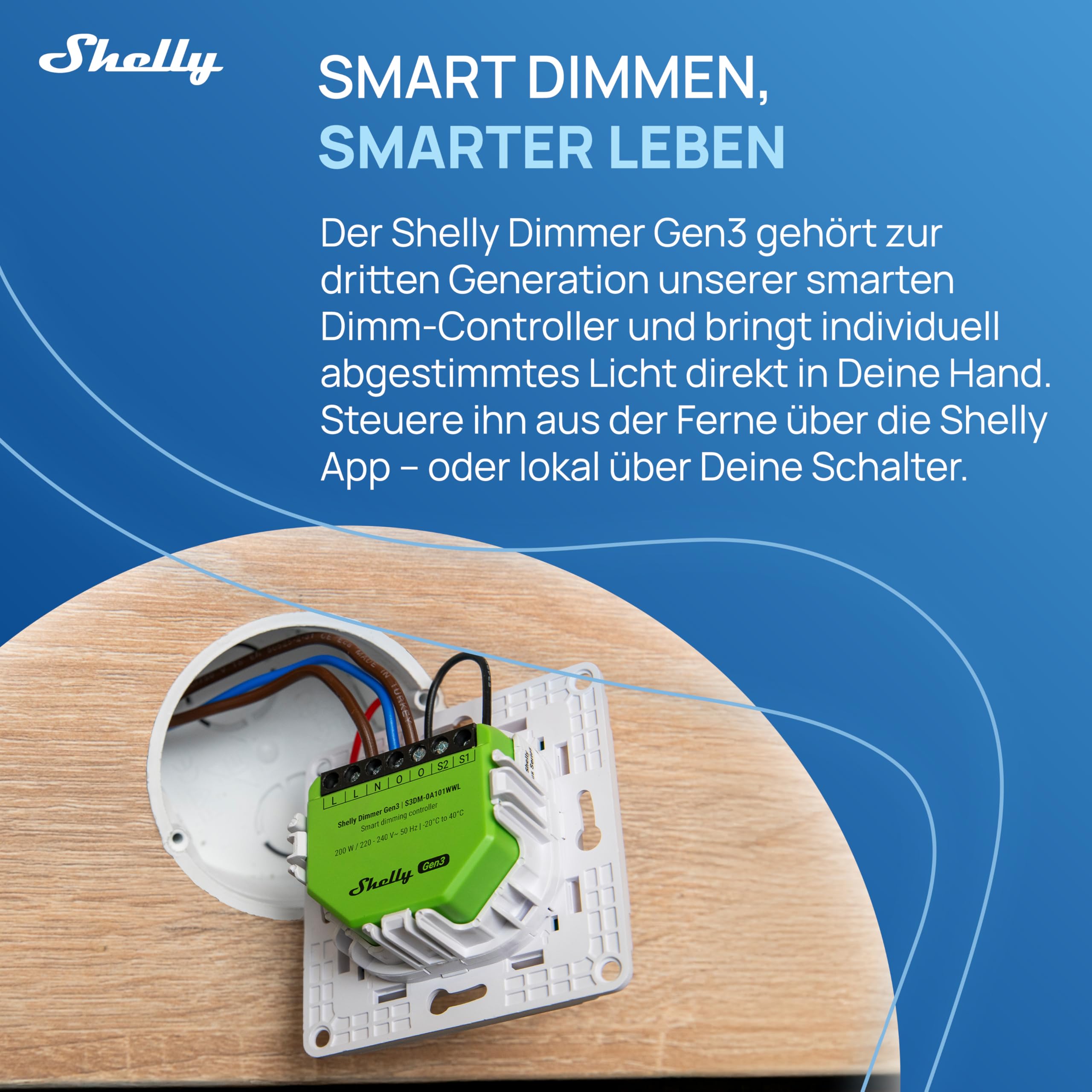 Shelly Dimmer Gen3 - WLAN Smart Dimmer, Hausautomation, Dimmbare Lichter, LED-Streifen, Kein Neutralleiter Еrforderlich, Smarte Zeitpläne, Kein Hub Еrforderlich, iOS & Android, Alexa & Google