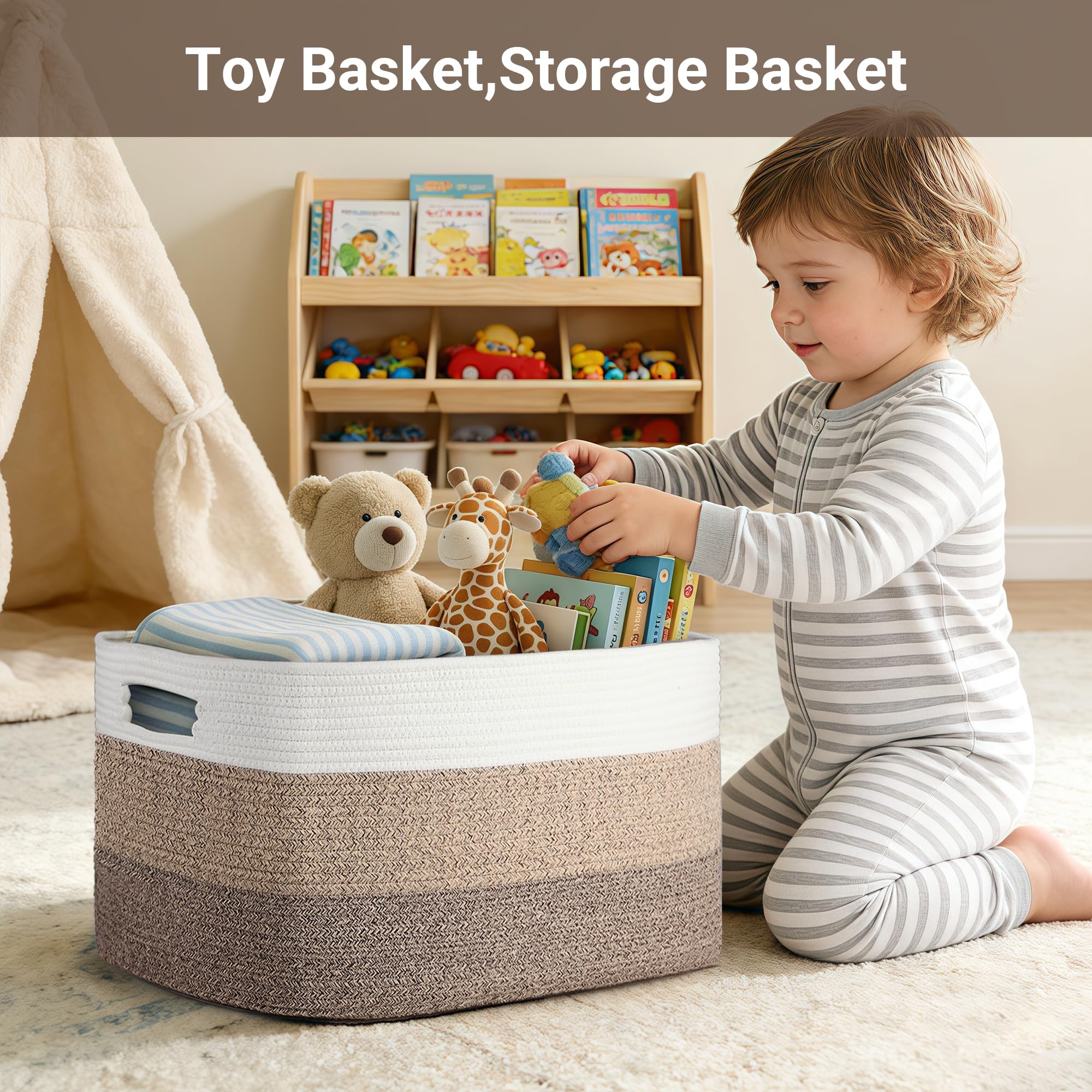 Best Large Storage Baskets 2026 1 HOBASKET 75L Large Woven Storage Basket, Cotton Rope Laundry Hamper with Handles — product photo