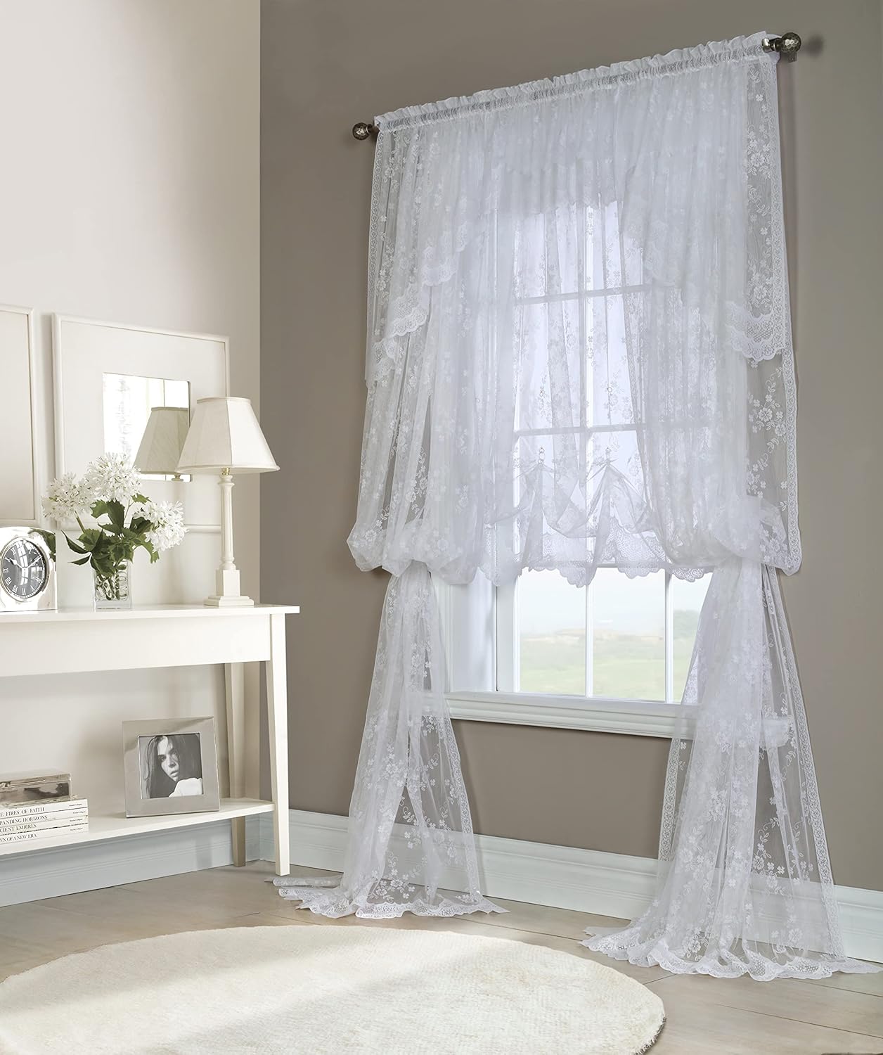 Loft Living Melody Jacquard Lace Window Curtain Panel 56" x 63" in White