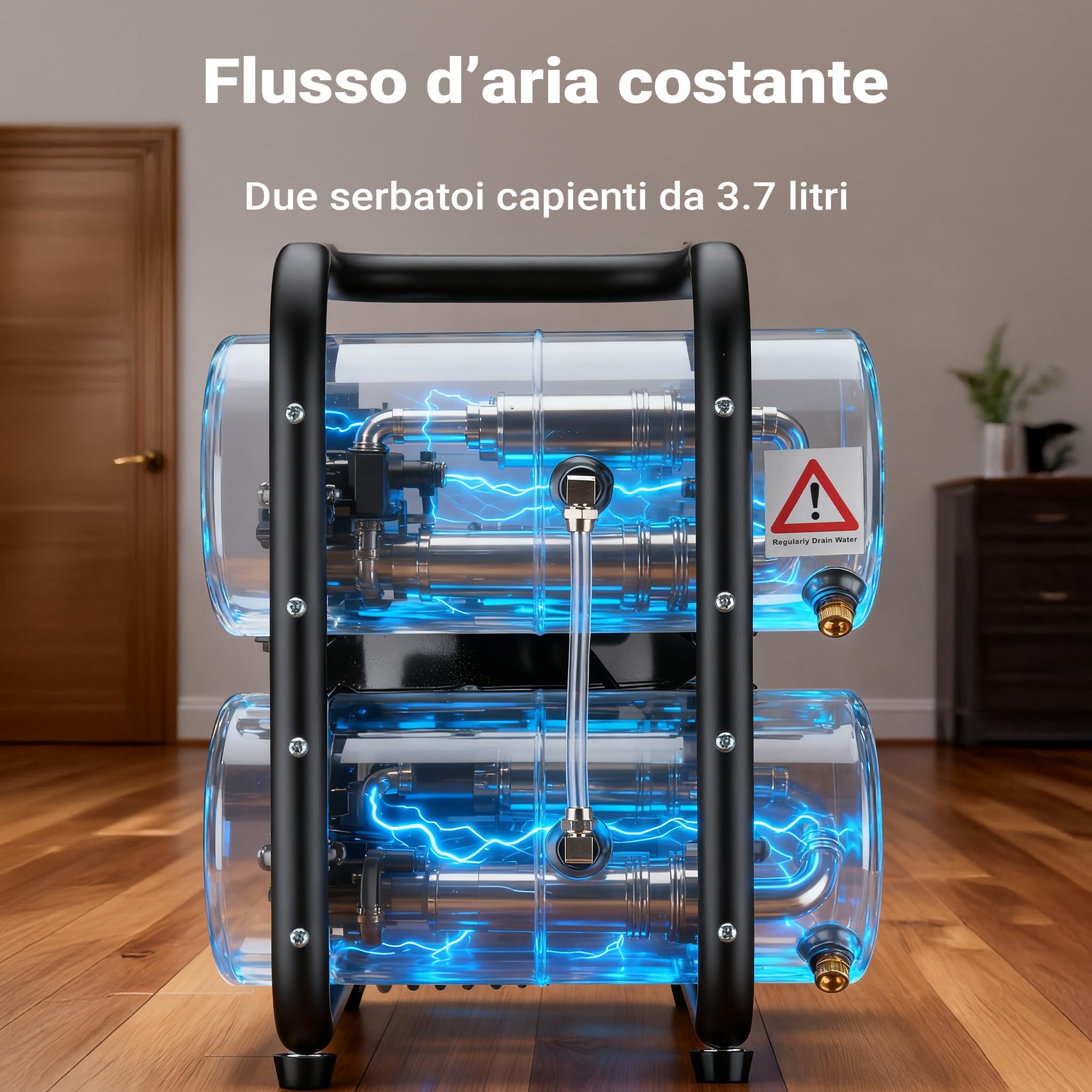 Wiltec Compressore aerografo HO-826, aria compressa 45-52 l/min, compressore per pistola aerografo, serbatoio olio da 2000 ml, 3-8 bar per aerografia