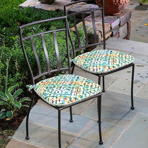 Miniatura 5 de Juego de 4 cojines para sillas de exterior, resistentes al agua, con lazos, cojines de asiento para decoración de muebles de jardín del hogar, 16 x