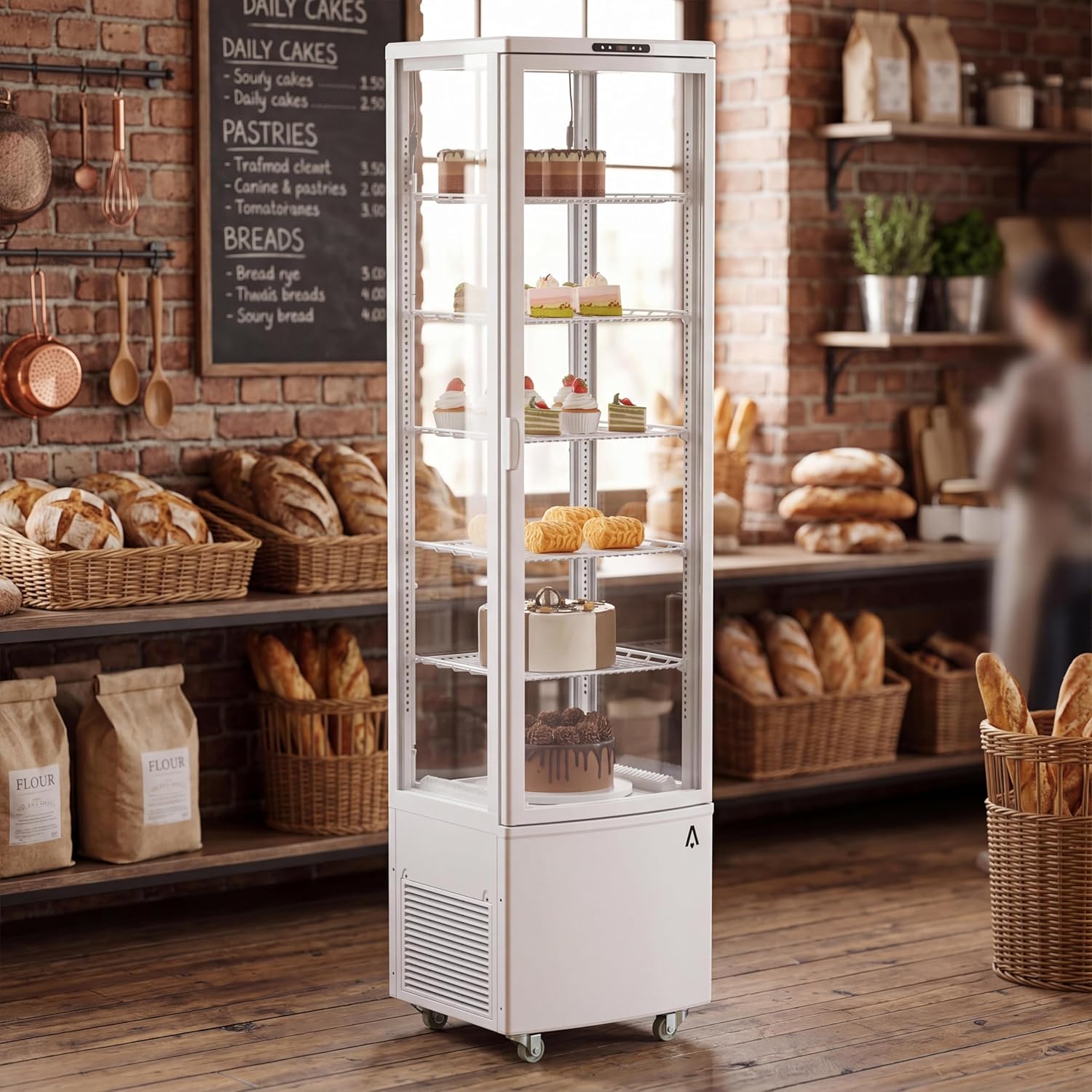 10.5 Cu.Ft Commercial Display Refrigerator, Glass Door Bakery Drink Cooler, Double Tempered Glass LED Light, Auto Defrost Air Cooling Digital Control for Cafe Bakery Restaurant Store White