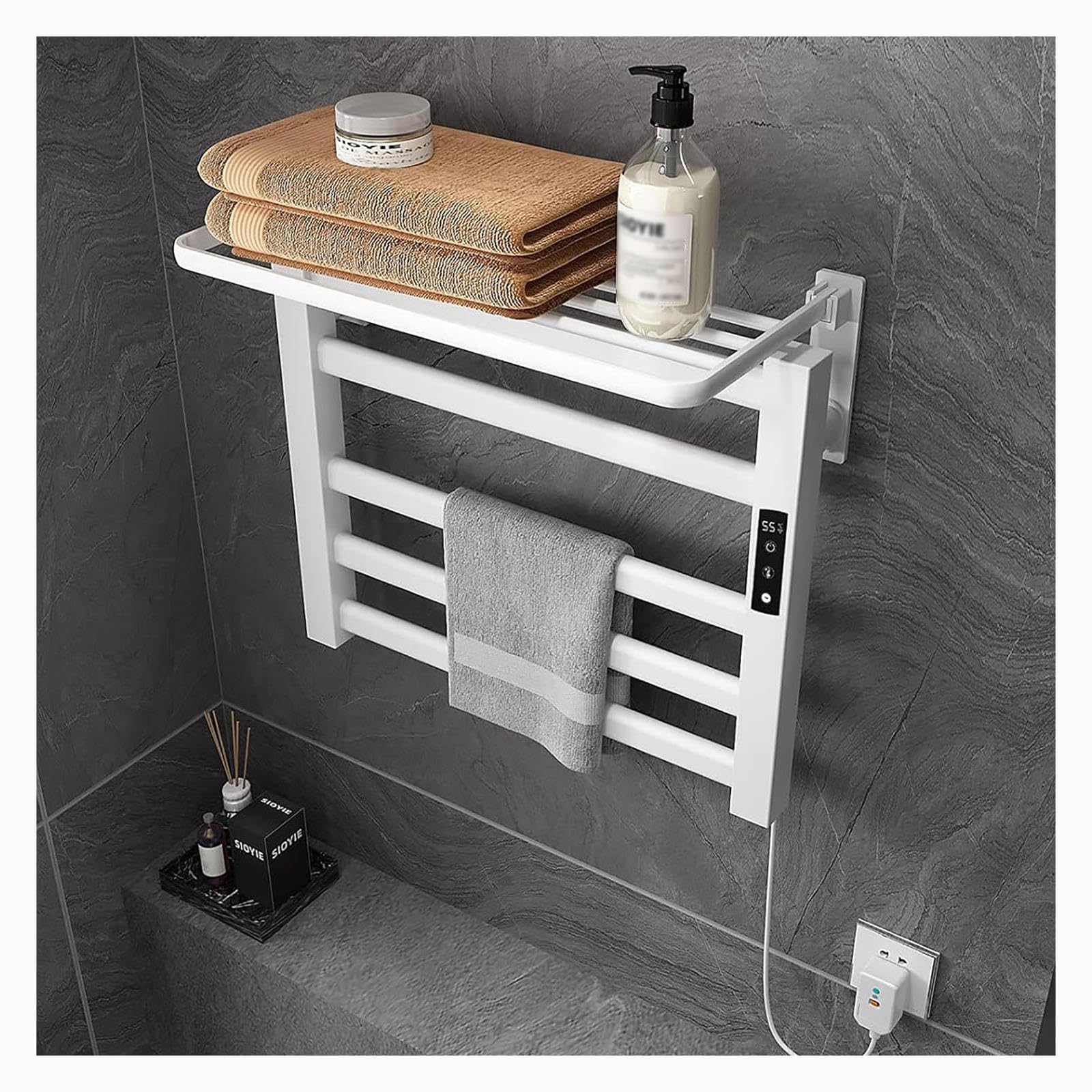 Secador Toallas Baño Electrico 500 * 500mm, con Temporizador,Pantalla LED Y Control De Temperatura,White