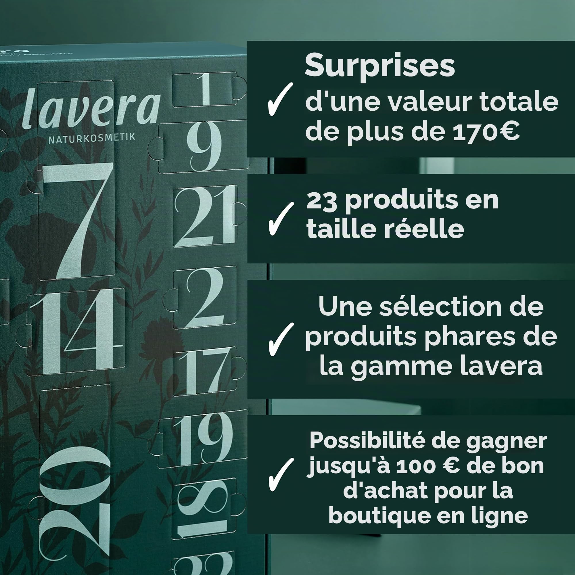 lavera Calendrier de l'Avent 2025 – Calendrier de l'Avent beauté pour femme avec cosmétiques naturels – 24 surprises soins de la peau, soins du visage et maquillage d'une valeur de 170 € – Calendrier