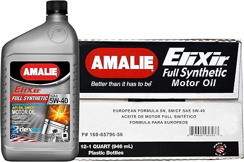 Miniatura 1 de AMALIE Elixir 5W-40 dexos2 - Aceite de motor sintético para Euro, 160-65796-56, botella de 1 cuarto de galón, paquete de 12