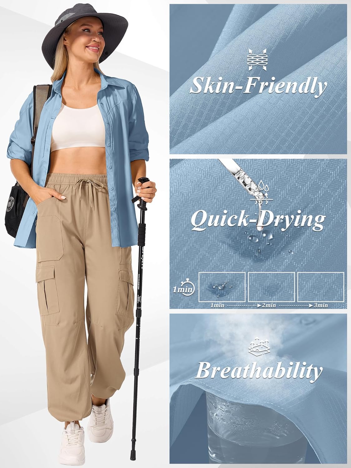 Women's Sun Protection Safari Shirts, Quick Dry Fishing Hiking Travel Shirt - Image 2