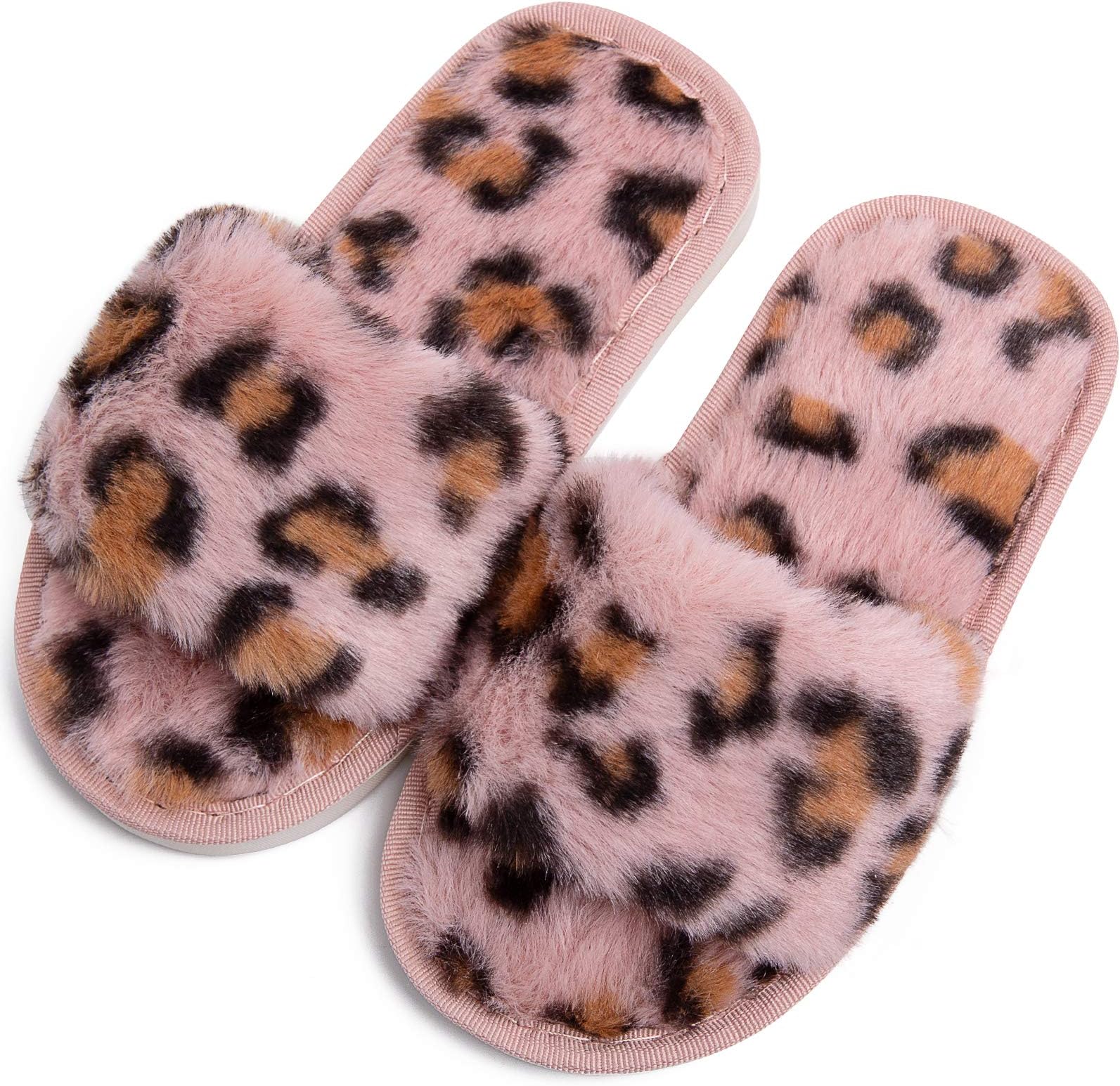 techcity Boys Girls Fuzzy House Slippers Cute Comfy Faux Fur Slip On Fluffy Plush Open Toe Home Slides for Kids Indoor Outdoor Warm Shoes