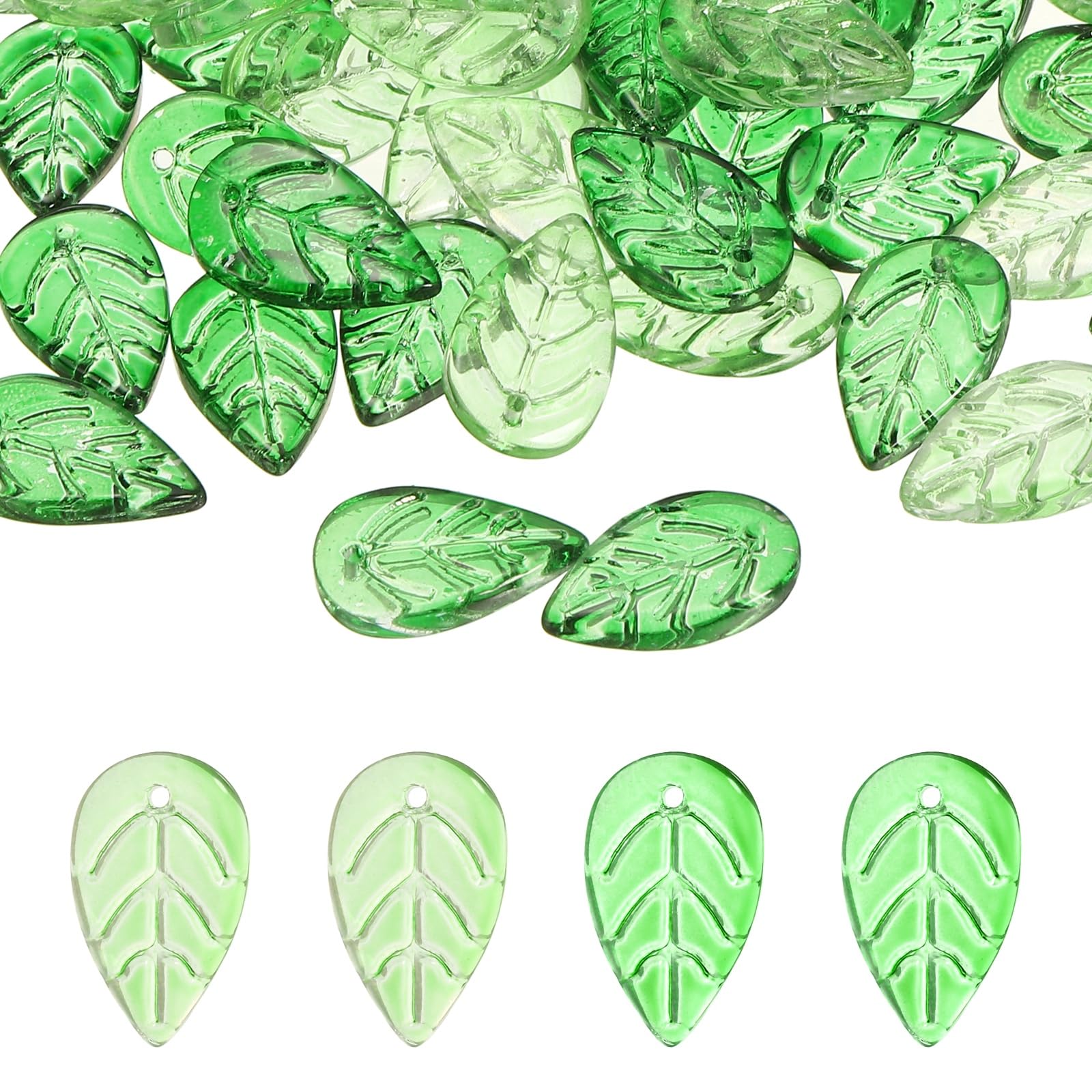 PATIKIL Leaf Beads, 100Pcs Crystal Leaf Translucent, Light Green/Green