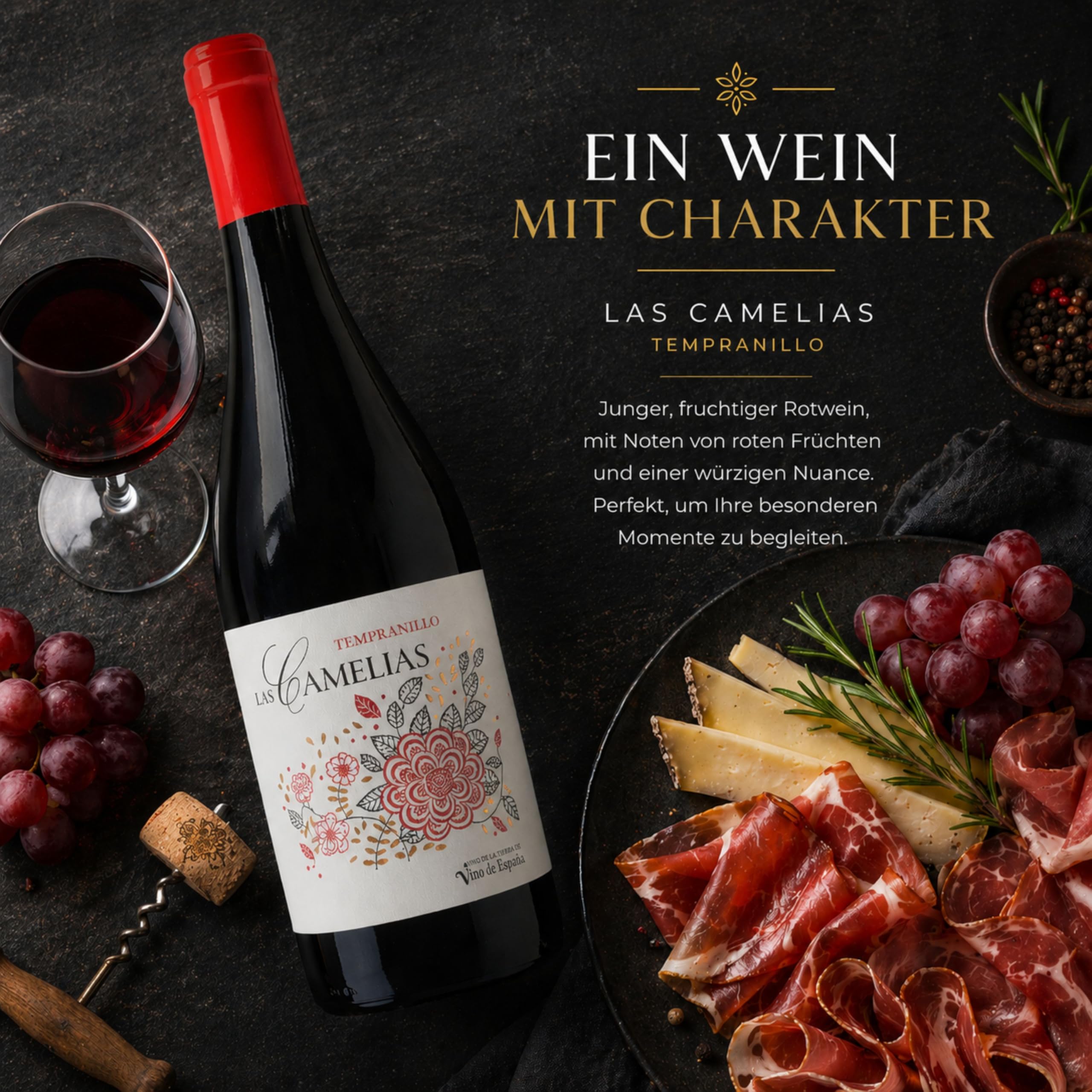 UNIVERSO GOURMET Präsentkorb Geschenkbox mit Rotwein 75 cl, Olivenöl, Chorizo, Salchichón, Paté, Schafskäsecreme & Picos