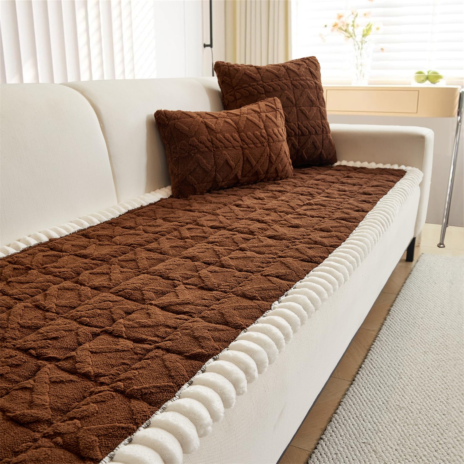 LINGKY Sofa Covers 1 2 3 4 Seater Non Slip Sofa Slipcovers Super Soft Fluffy & Cozy Jacquard Tufted Sofa Cushion Covers Pet Couch Covers Sofa Protectors from Pets/Kids/Dogs (Coffee, 90x210cm) — image 1