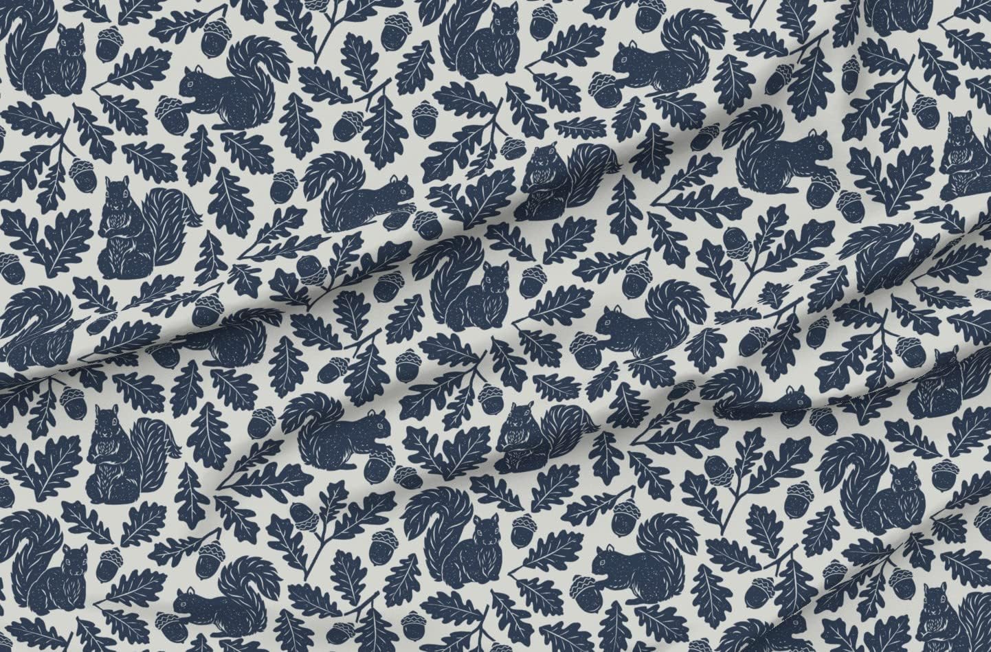 Spoonflower Fabric - Woodland Autumn Winter Block Print Dark Blue Navy Forest Printed on Organic Cotton Sateen Fabric by The Yard - Sewing Quilting Apparel Home Decor