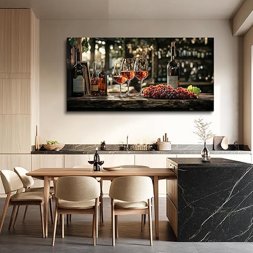 Miniatura 3 de hyidecorart Arte de pared para comedor, lienzo de copa de vino, cuadros de pared, decoración de pared, decoración de pared de bodegón, pintura de