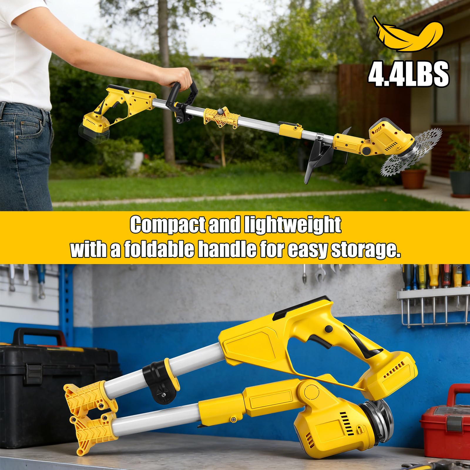 Podkaszarka do trawy ze szczotką do usuwania chwastów do akumulatorów Dewalt, akumulatorowa podkaszarka 20 V, trzonek teleskopowy (szerokość cięcia 24 cm, 9000 obr./min) do przycinania trawnika