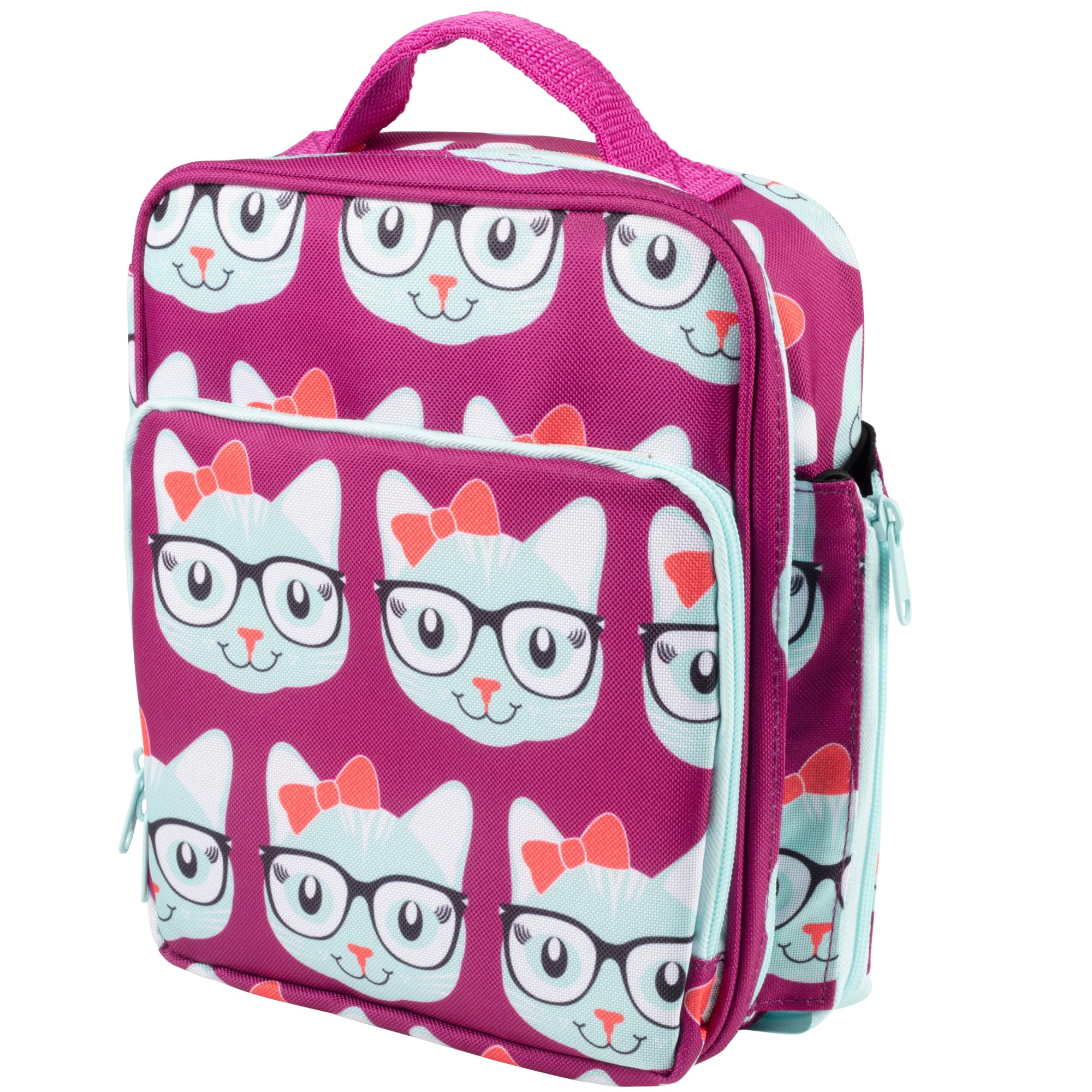 Kids Insulated Lunch Box w Snack Pocket & Expandable Water Bottle Holder For Girls- Waterproof Lunchbox Tote Keeps Food Hotter or Colder Longer -