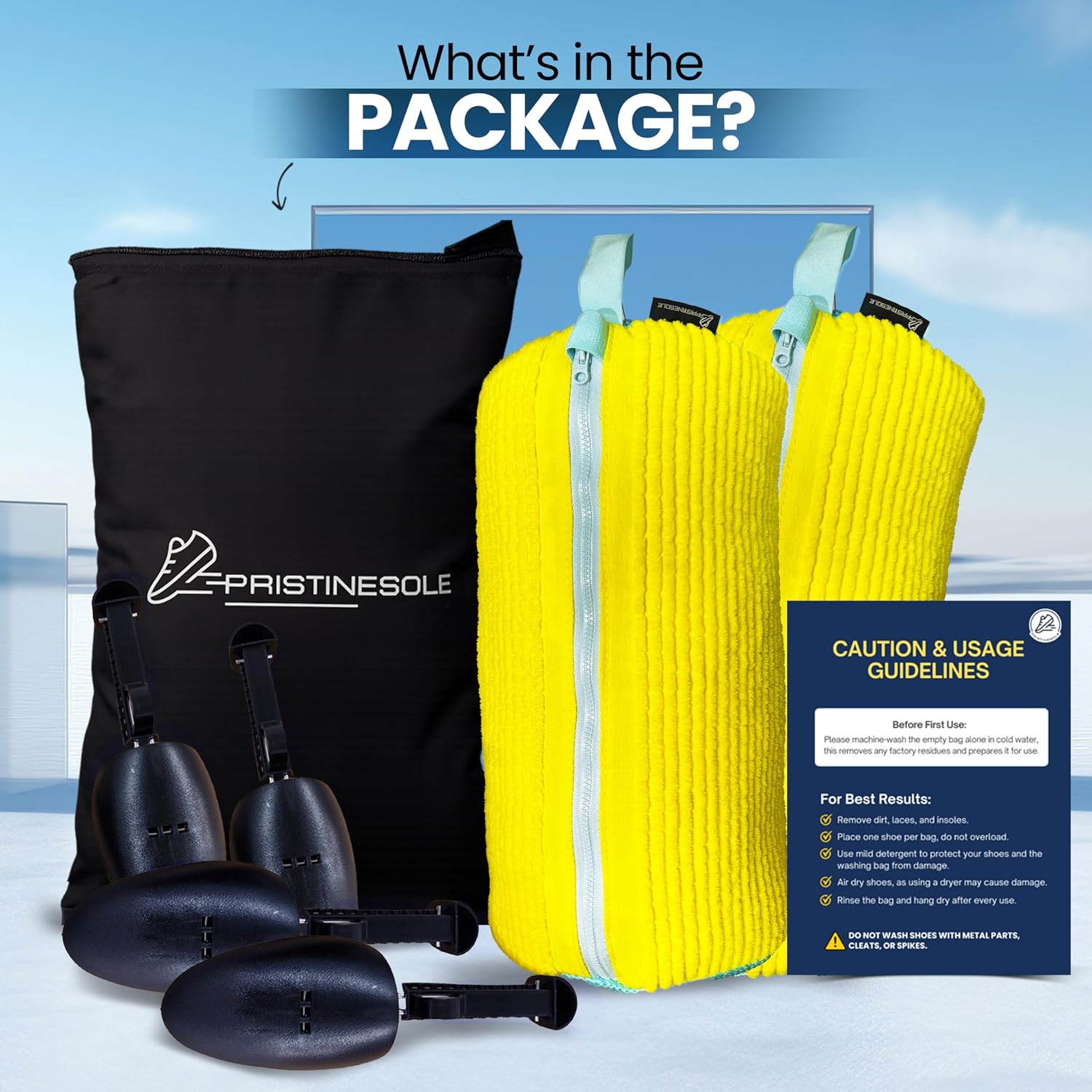 Shoe Washing Machine Bag – 2 Pack Sneaker Laundry Bags for Washer & Dryer – Durable Mesh Shoe Cleaning Bag with Zipper for Sneakers, Tennis Shoes & Delicates – Bright Yellow