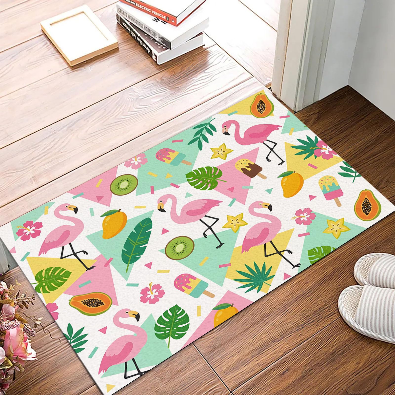 Tapis entree interieur flamants roses pour un couloir propre et accueillant