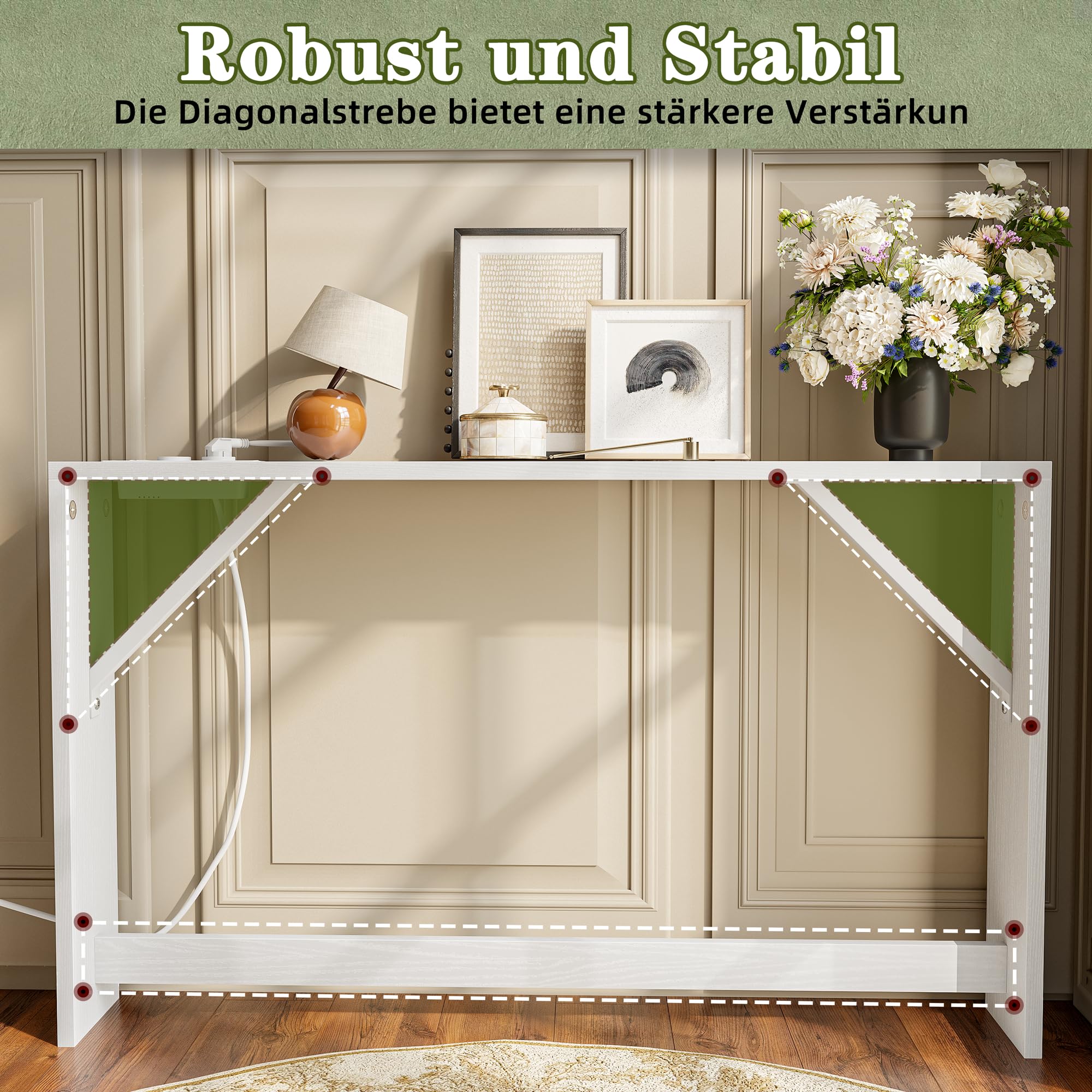 BEXEVUE Konsolentisch Schmal 2er Set, Eingangstisch mit Ladestation, 15 x 200 x 80 cm, Konsolentisch Holz, Beistelltisch, Flurtisch für Wohnzimmer, Flur, Weiß