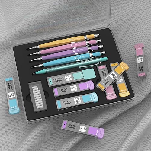 Miniatura 4 de Mr. Pen - Juego de lápices mecánicos pastel con repuestos de plomo y borrador, 5 tamaños, 0.3, 0.5, 0.7, 0.9, 0.079in, lápices mecánicos para dibujo
