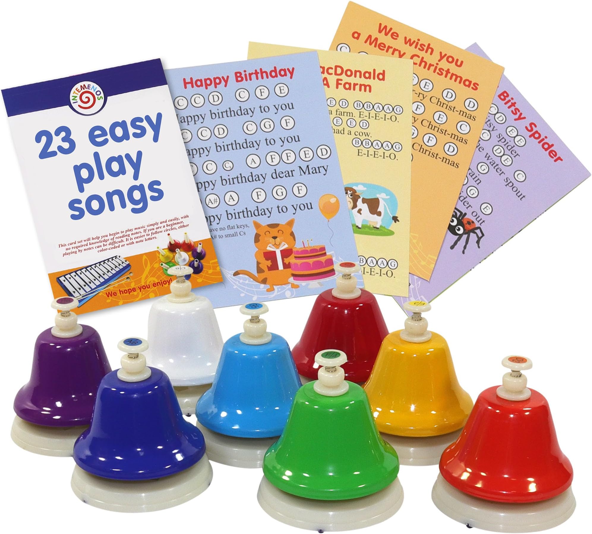 8-Note Color Desk Bell Set - 21 Songs - Easy Sheet Music