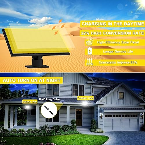 Miniatura 6 de Luces de inundación solares con sensor de movimiento y control remoto, luz de cobertizo del atardecer al amanecer, cable de 16.4 pies, luces de