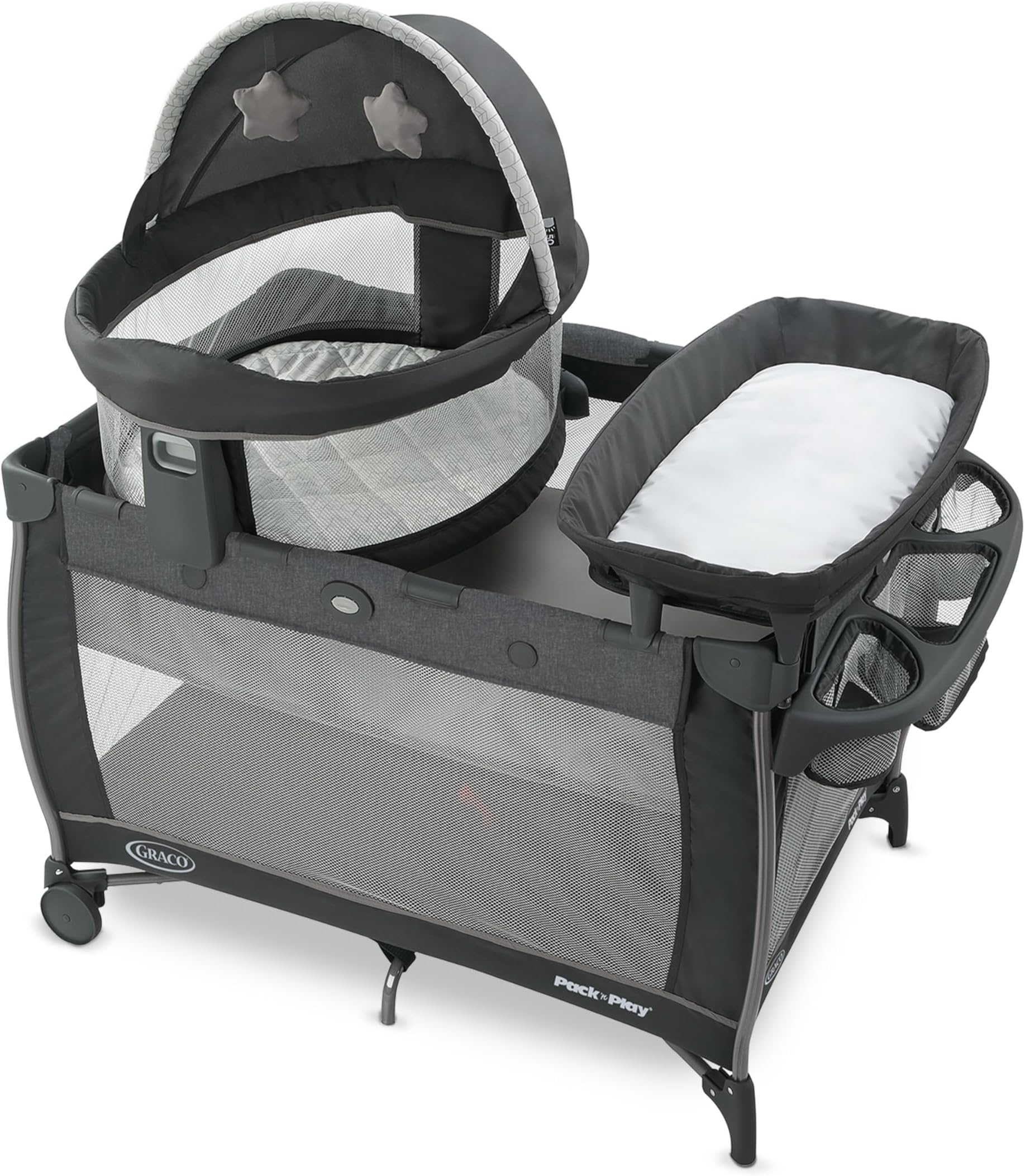 Graco® Pack n Play Dome LX Playard with Baby Bassinet Lightweight Portable Crib Push-Button Fold Travel Crib Redmond Convertible