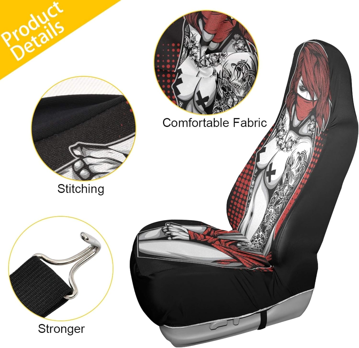 Sexy Tattoo Woman Pretty Girl Car Seat Covers for Front Set of 2 Vehicle Seat Protector Car Mat Fit Most Car Truck Van SUV