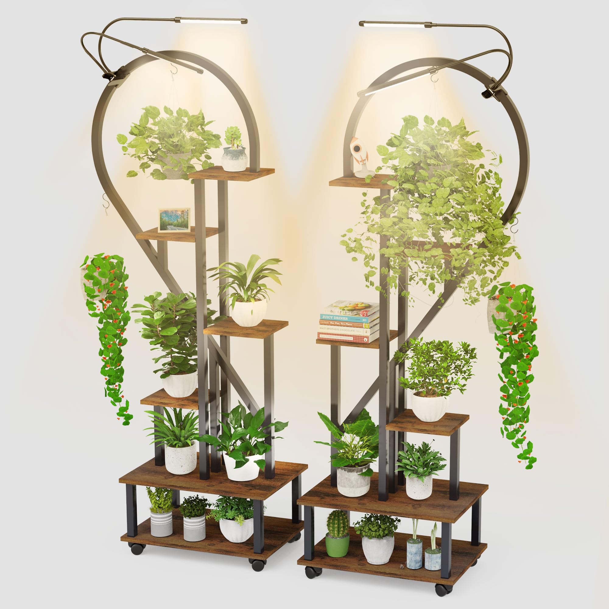 HOPERAN Metal Plant Stand with Grow Light, 6 Tier Tall Plant Stands ...