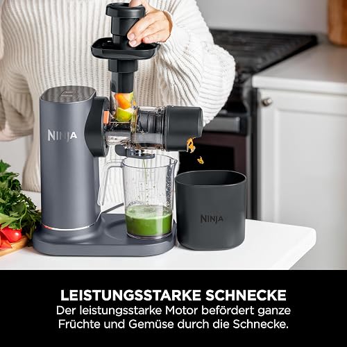 Ninja Extracteur de jus à pression à froid, carafe 700 ml et récupérateur de pulpe 1,1 l, pour des jus, boissons et shots sains, compact, lavable au lave-vaisselle, pièces amovibles, Gris JC151EU - 5