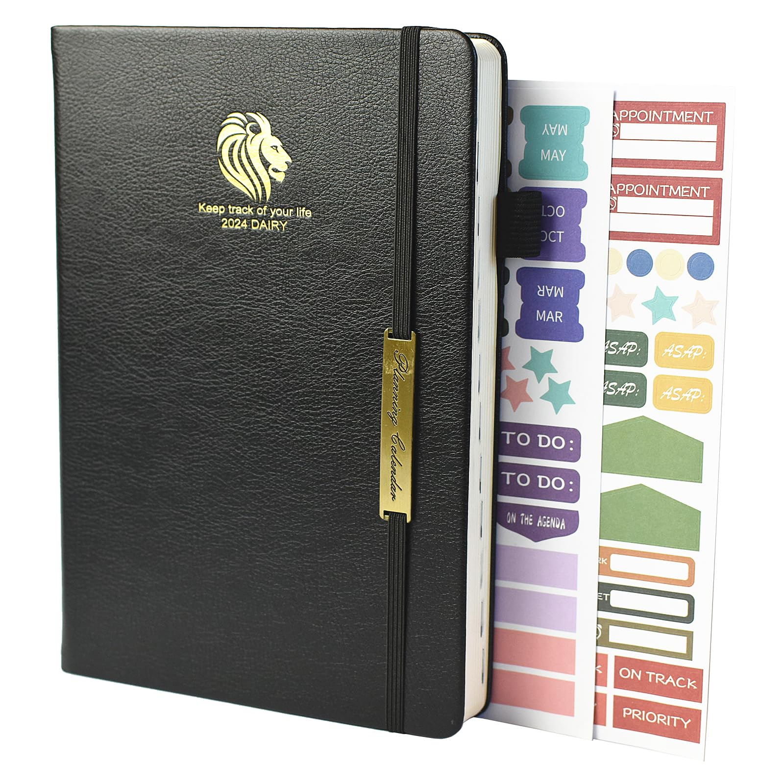 2024 Diary Planner, 2024 Diary A5 Page A Day, Year Daily Calendar Planner, Complete Business Planner, Agenda and Journal Organiserwith Pen Loop,Sticker and Inner Pocket, 21x14.5cm（Black）