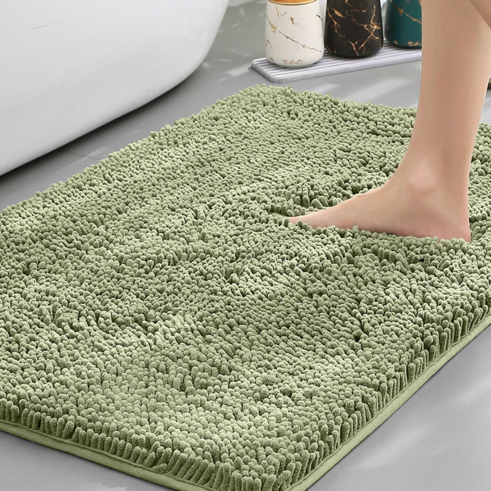 Sa Green Tapis de bain chenille doux, antidérapant et lavable avec revers en TPR idéal pour la décoration d'intérieur, la douche et une utilisation en intérieur 80 x 120 cm