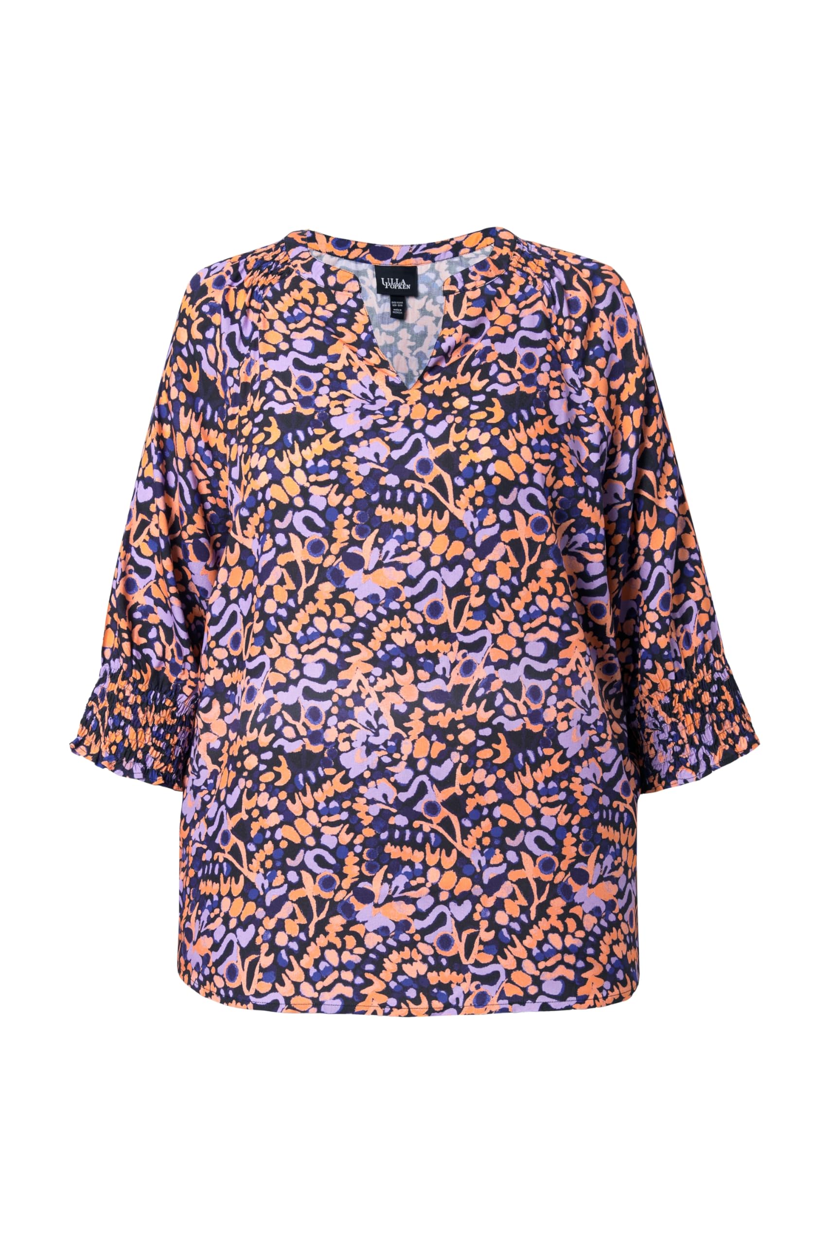 Ulla Popken Damen große Größen Übergrößen Plus Size Tunika, Smok-Details, Tunika-Ausschnitt, 3/4-Arm 849390