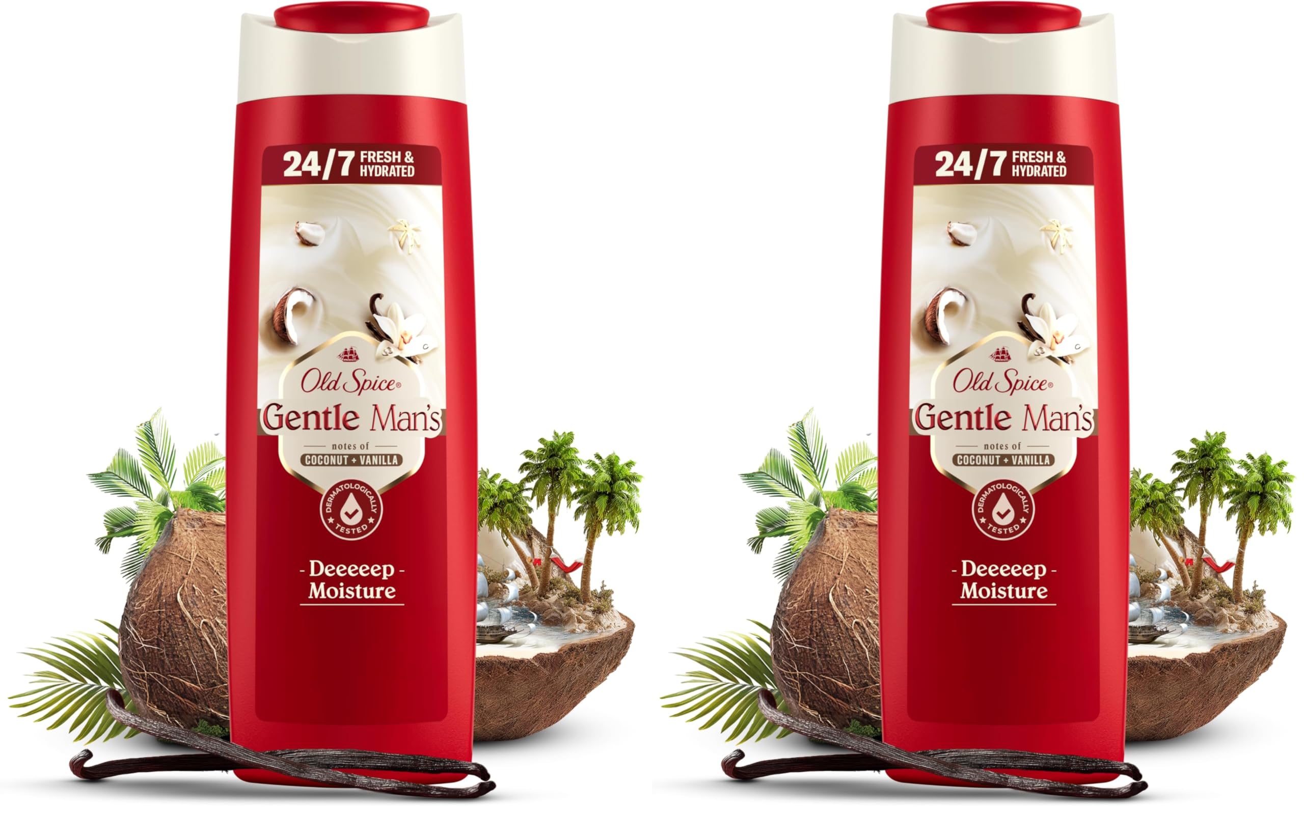 Old Spice Super Coconut + Vanilla 3-in-1 Duschgel & Shampoo, 400ml, Körper-Haar-Gesicht Reinigung (Packung mit 2)