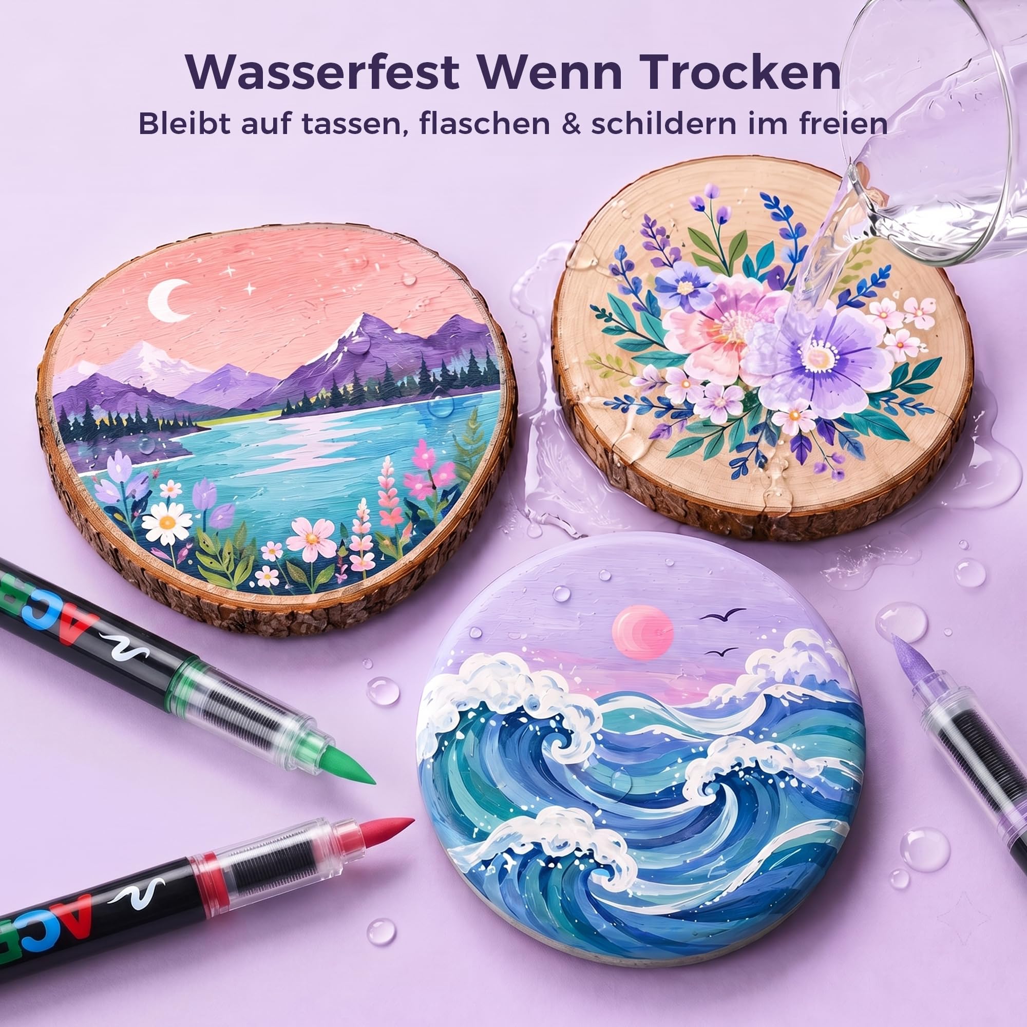 Tongfushop 120 Farben Acrylstifte Set, Pinselspitze Acrylmarker mit Automatischer Tintenkontrolle, Deckend & Permanent für Stein, Keramik, Holz, Leinwand, Professionelles Zubehör für Kreative & Profis